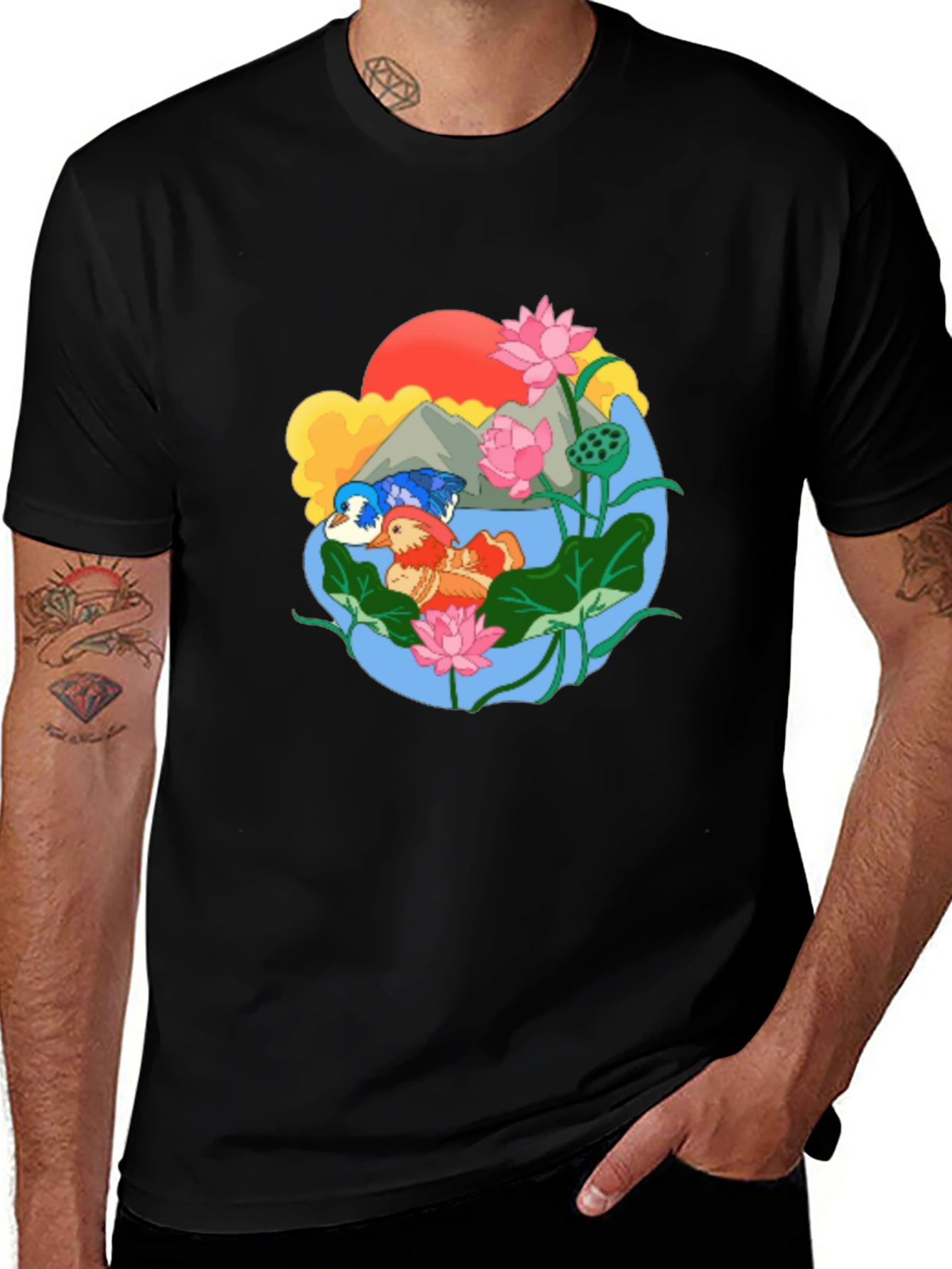 Mandarin Duck Lotus Pond Graphic Tee