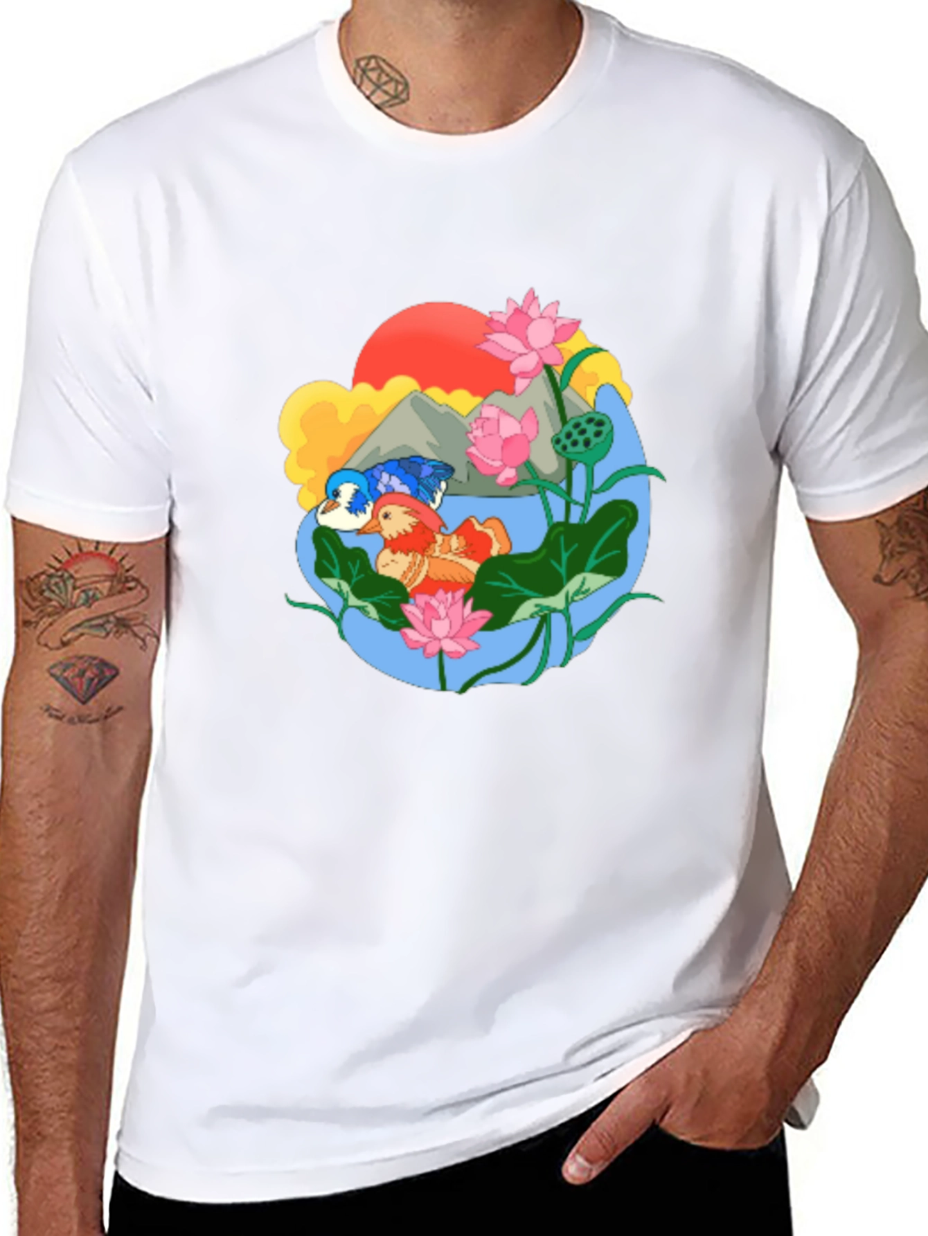 Mandarin Duck Lotus Pond Graphic Tee