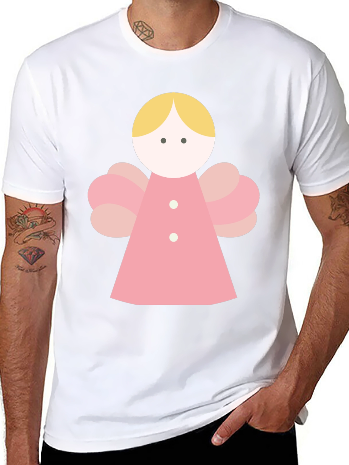 Angel Graphic Tee - Black Crew Neck T-Shirt