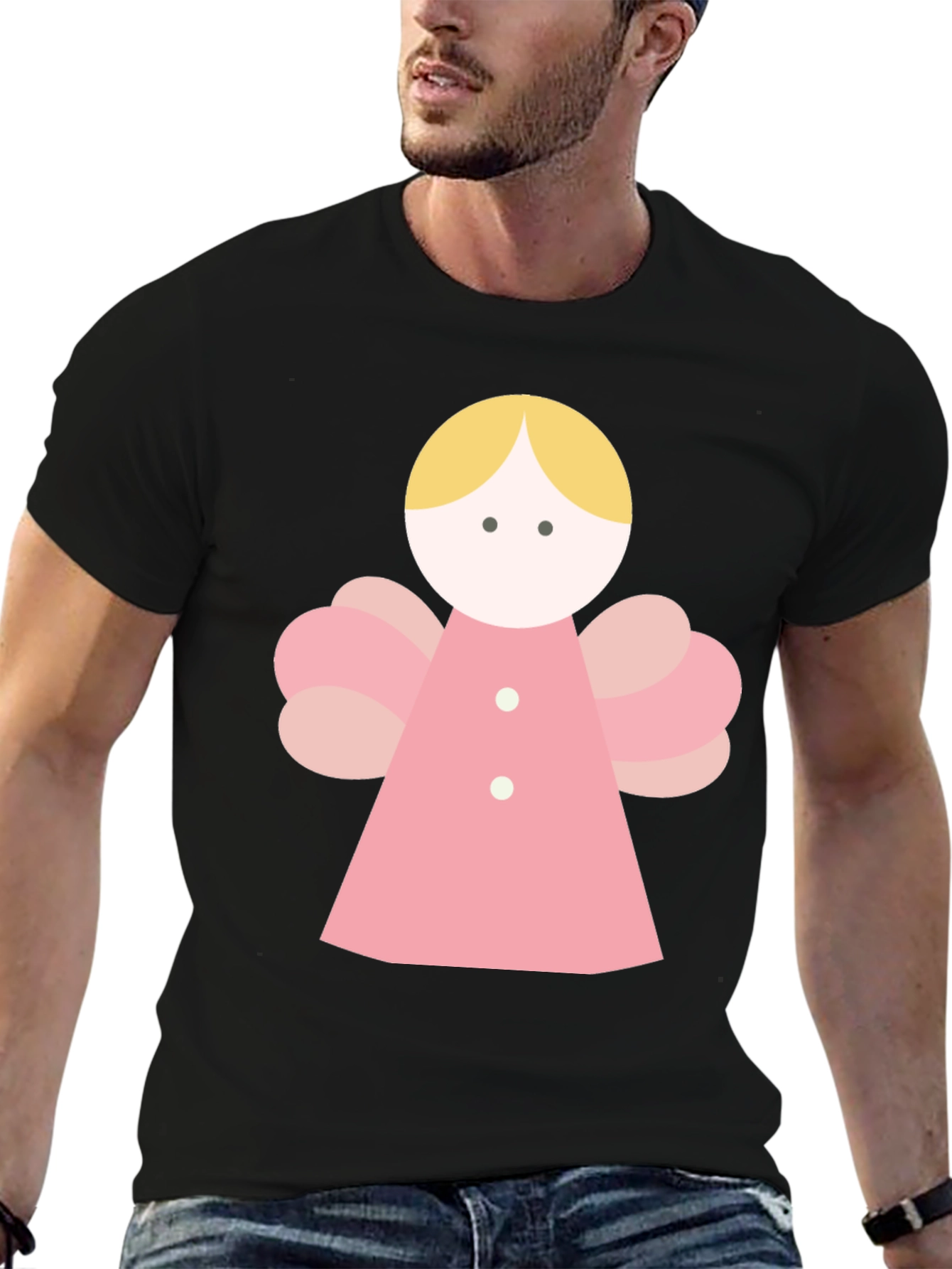 Angel Graphic Tee - Black Crew Neck T-Shirt
