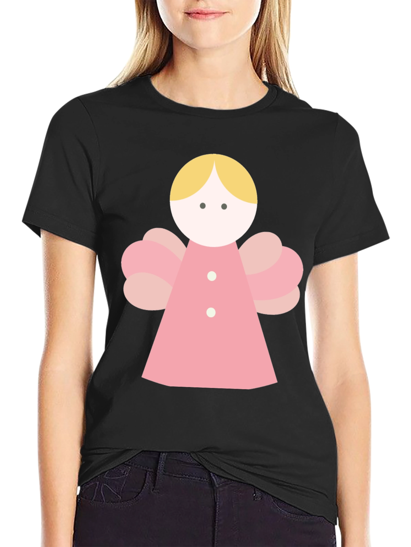 Angel Graphic Tee - Black Crew Neck T-Shirt