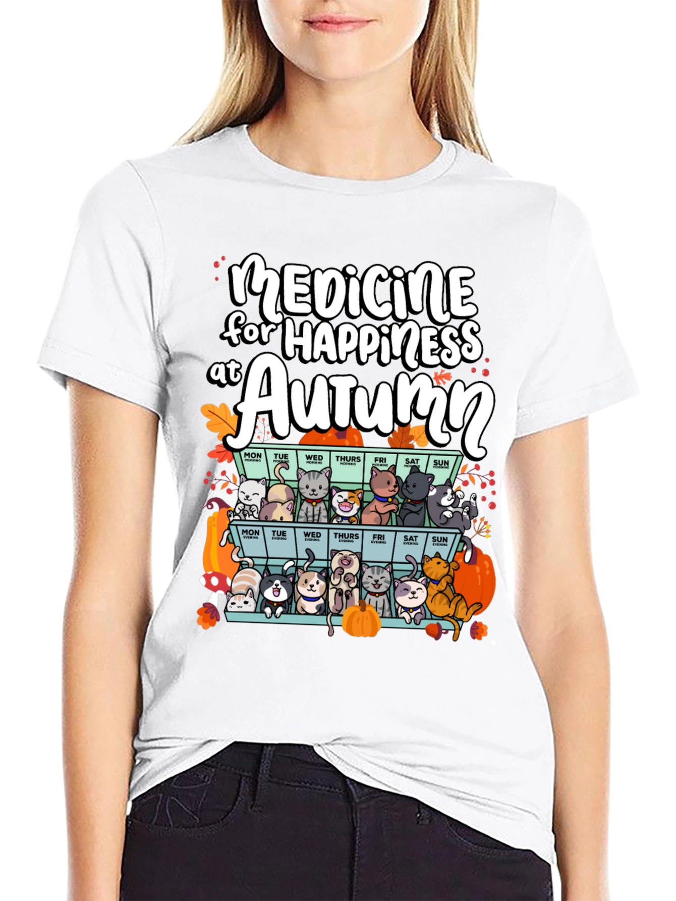 Autumn Cats Happiness Medicine T-Shirt
