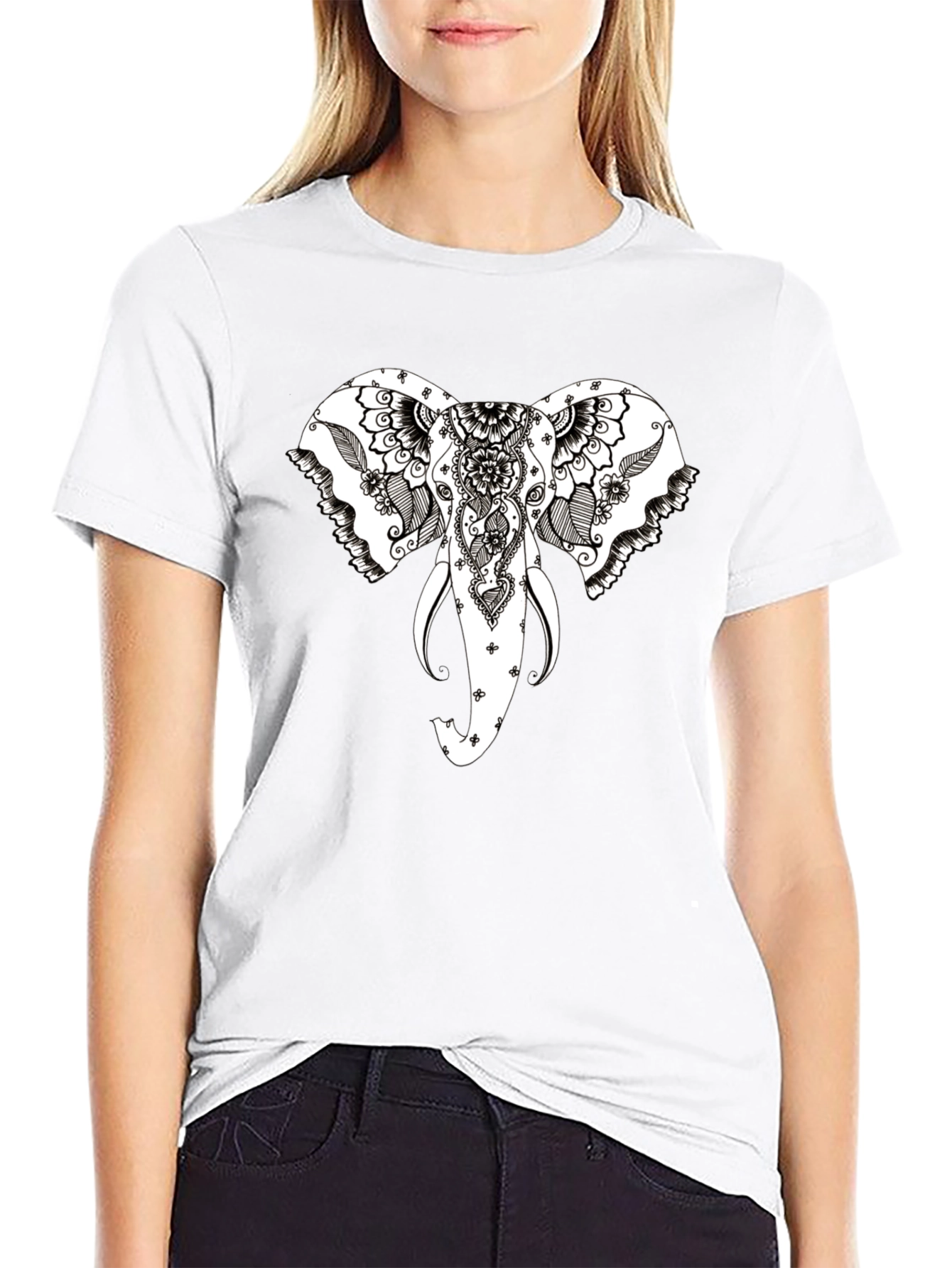 Elephant Head Graphic Black T-Shirt