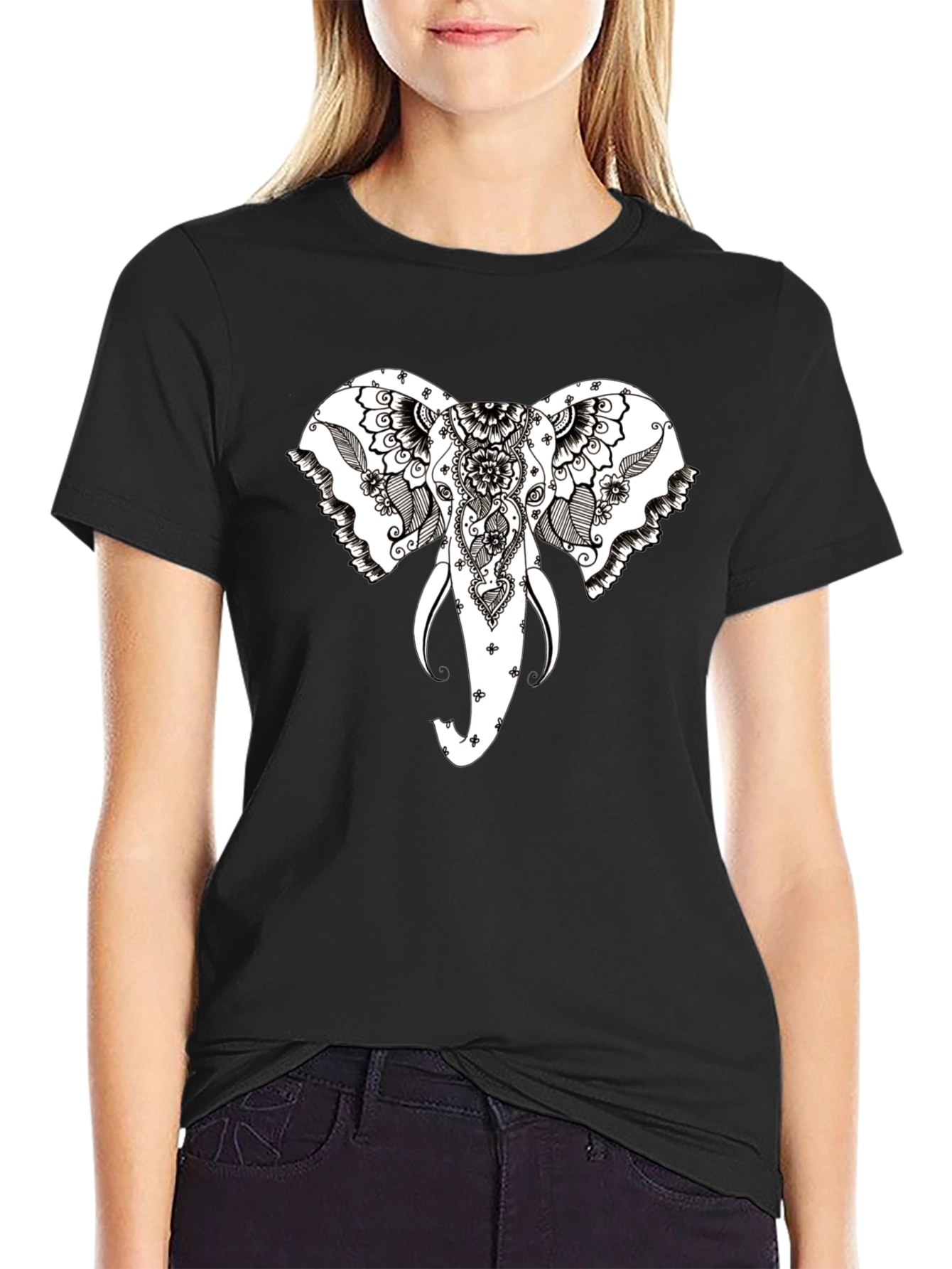 Elephant Head Graphic Black T-Shirt
