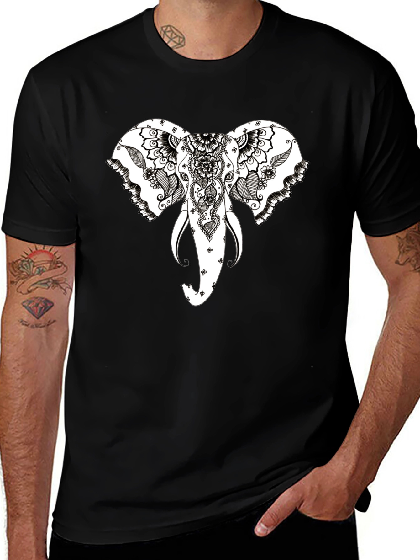 Elephant Head Graphic Black T-Shirt