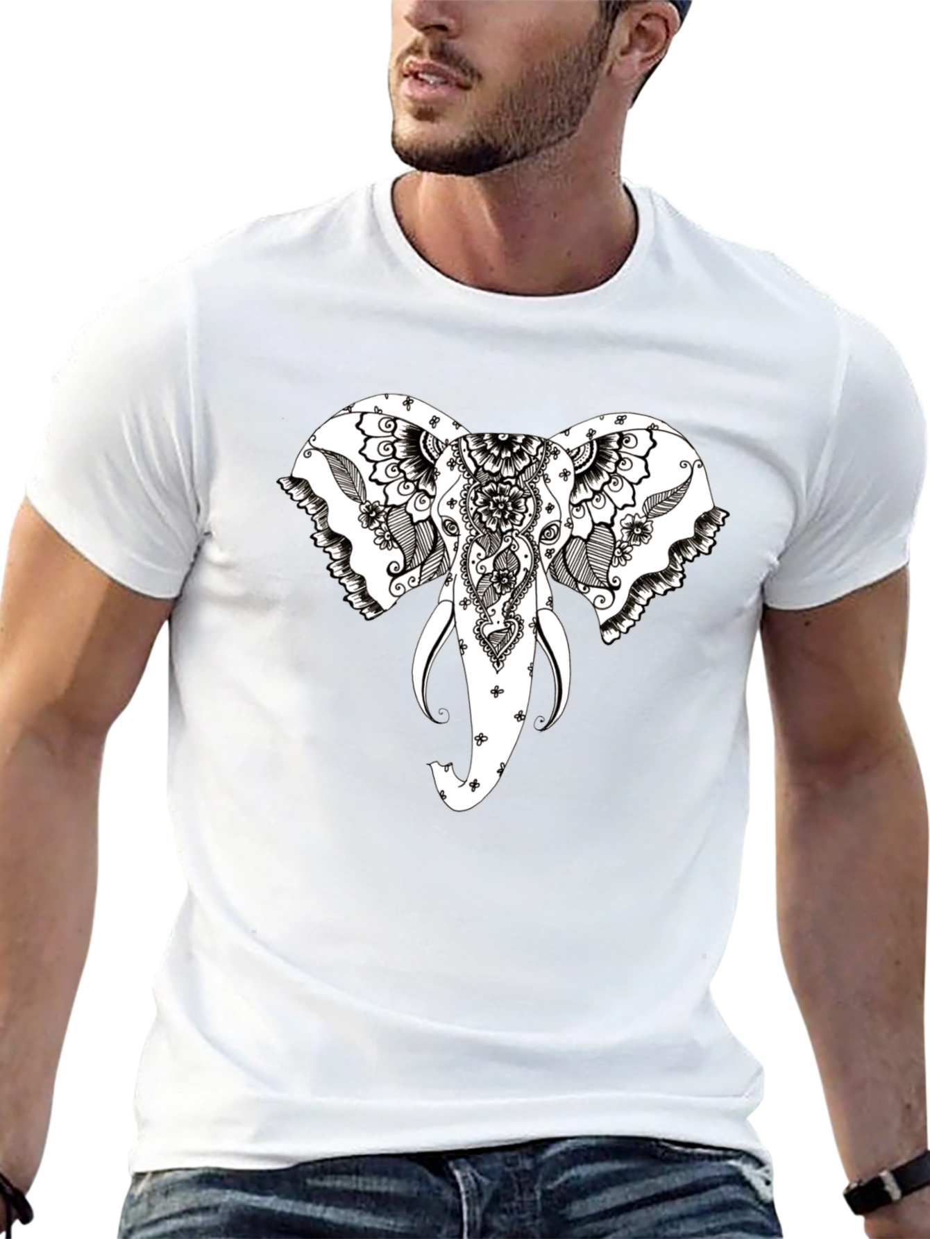 Elephant Head Graphic Black T-Shirt