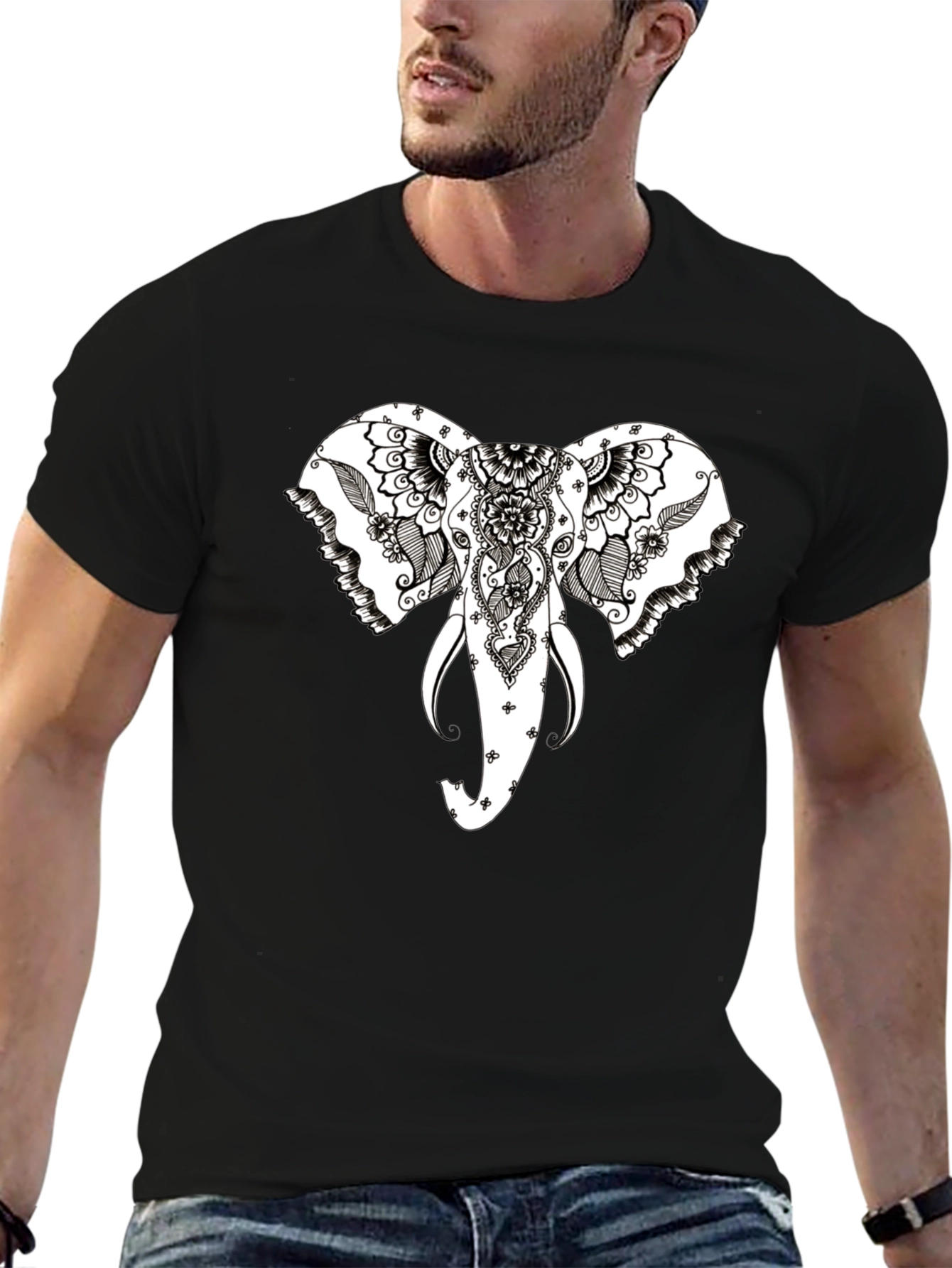 Elephant Head Graphic Black T-Shirt
