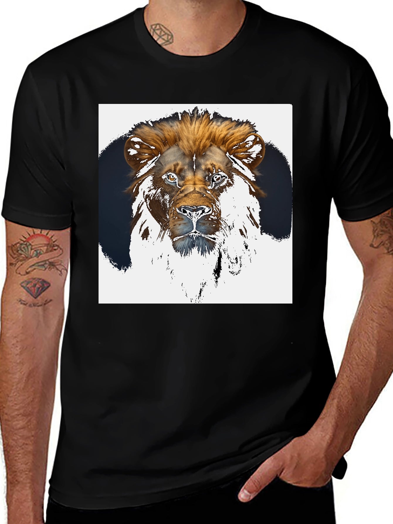 Lion Graphic Tee - Black Short Sleeve Shirt