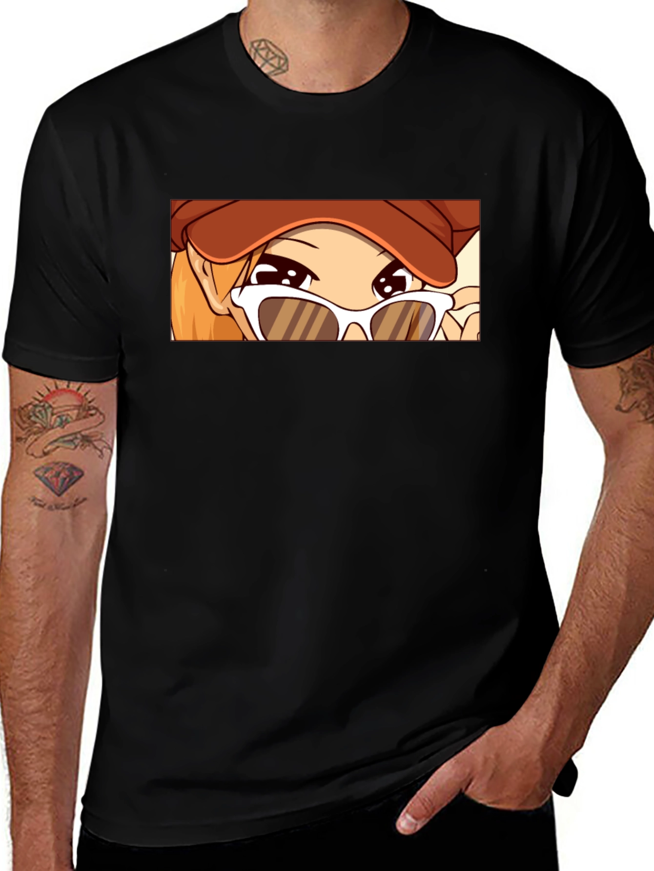 Anime Girl Graphic Tee - Stylish Black T-Shirt