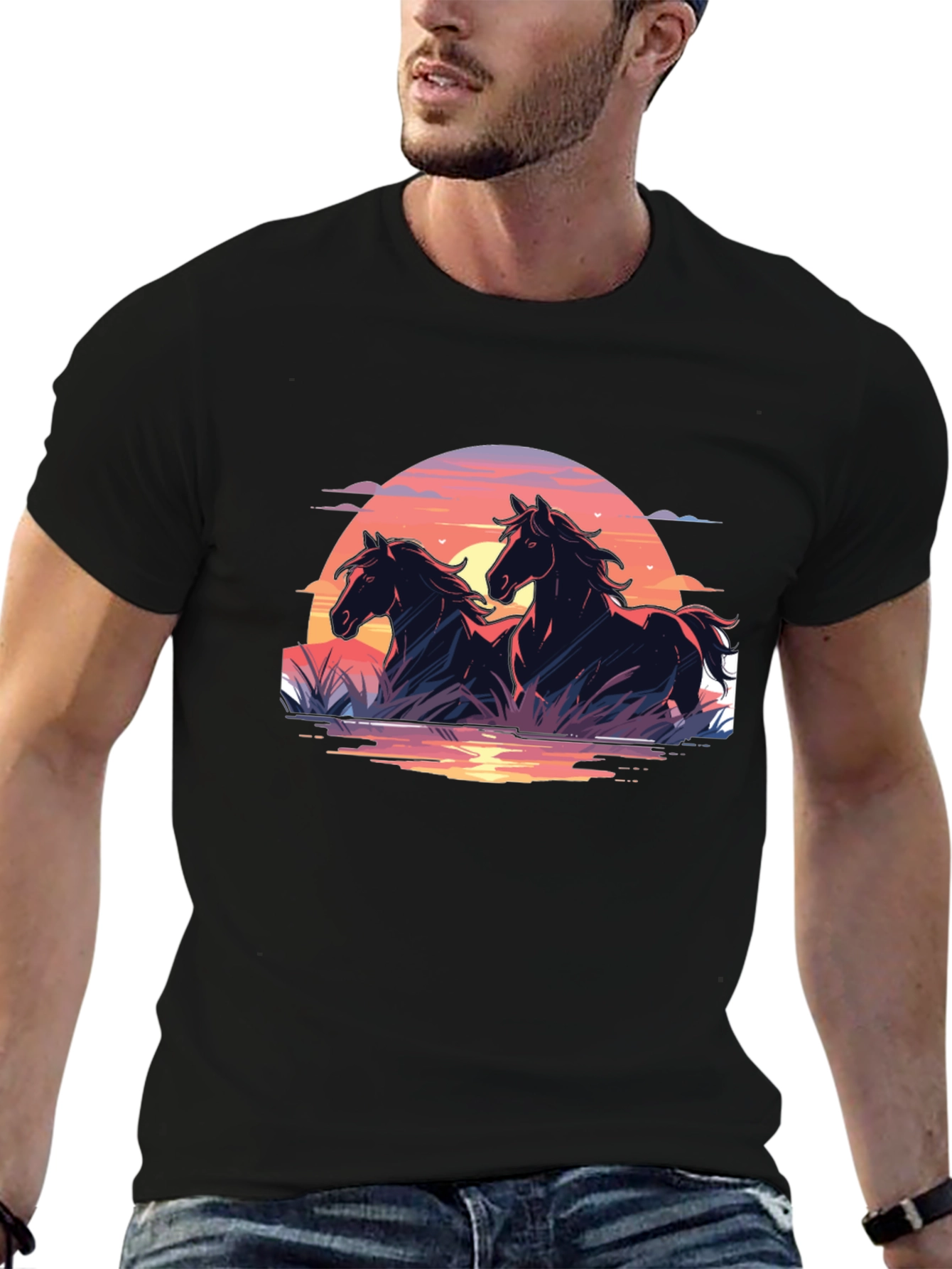 Black Horse Sunset Graphic Tee