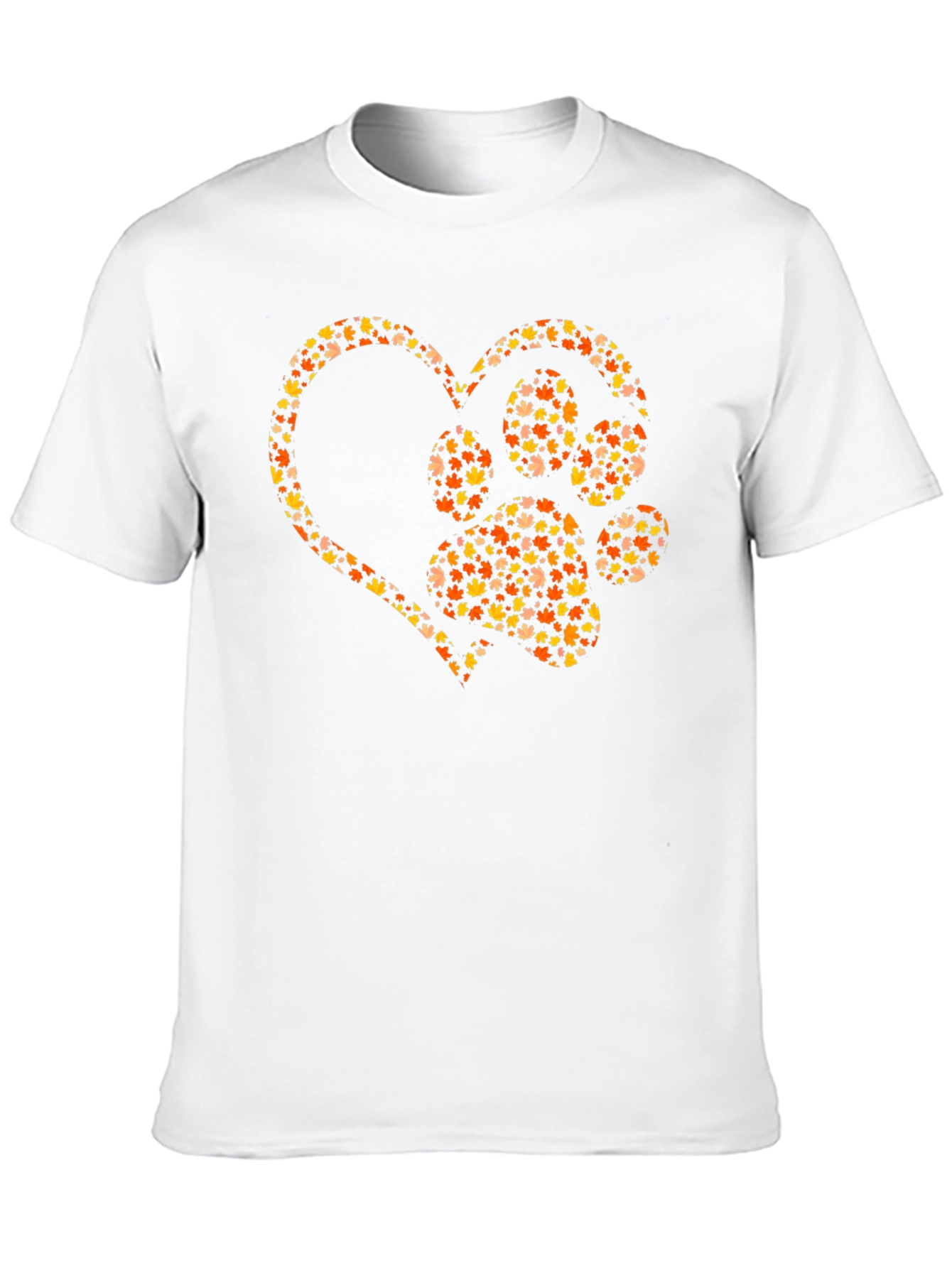 Heart Paw Print Graphic Tee - Fall Leaves Design