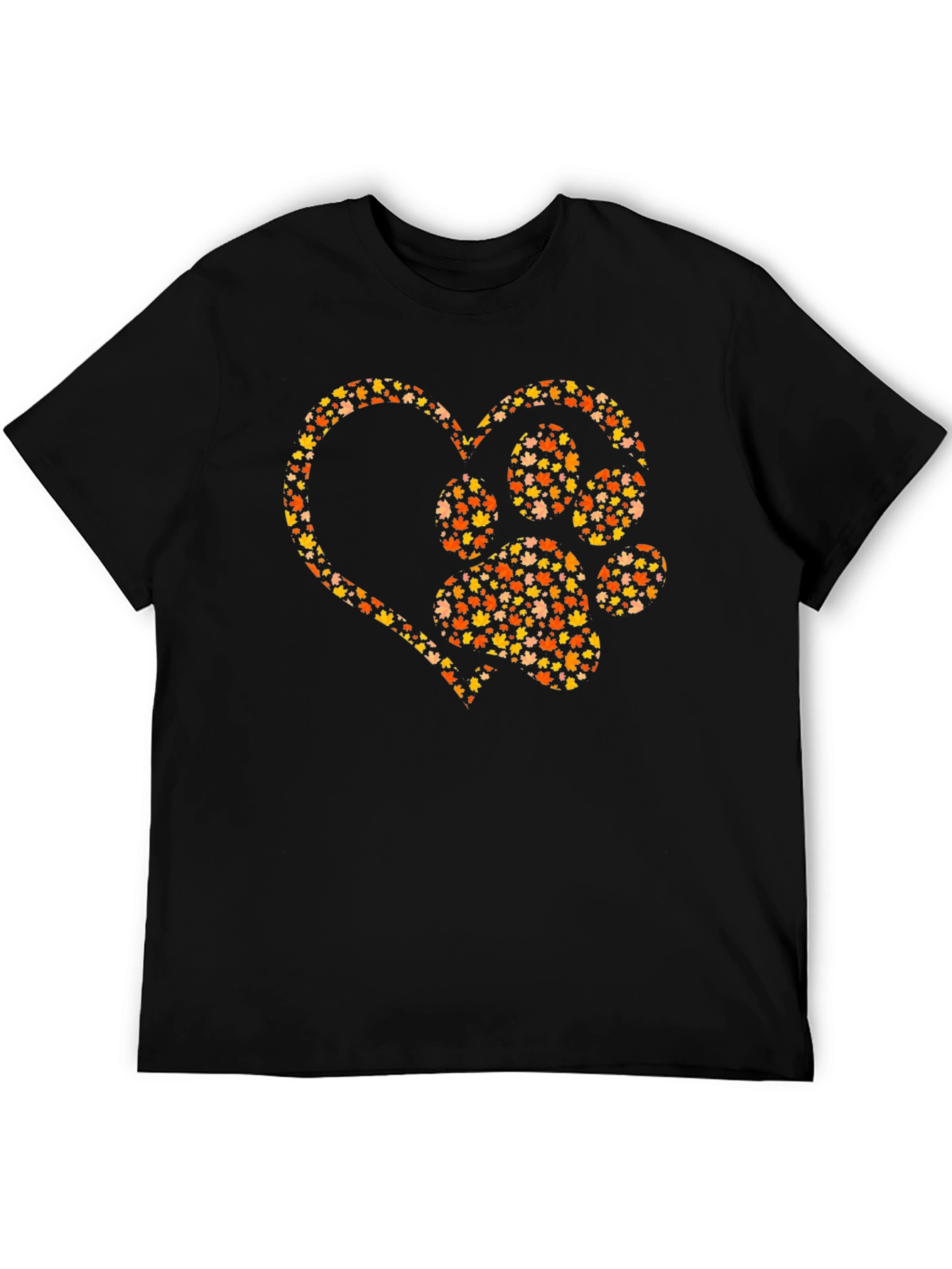 Heart Paw Print Graphic Tee - Fall Leaves Design