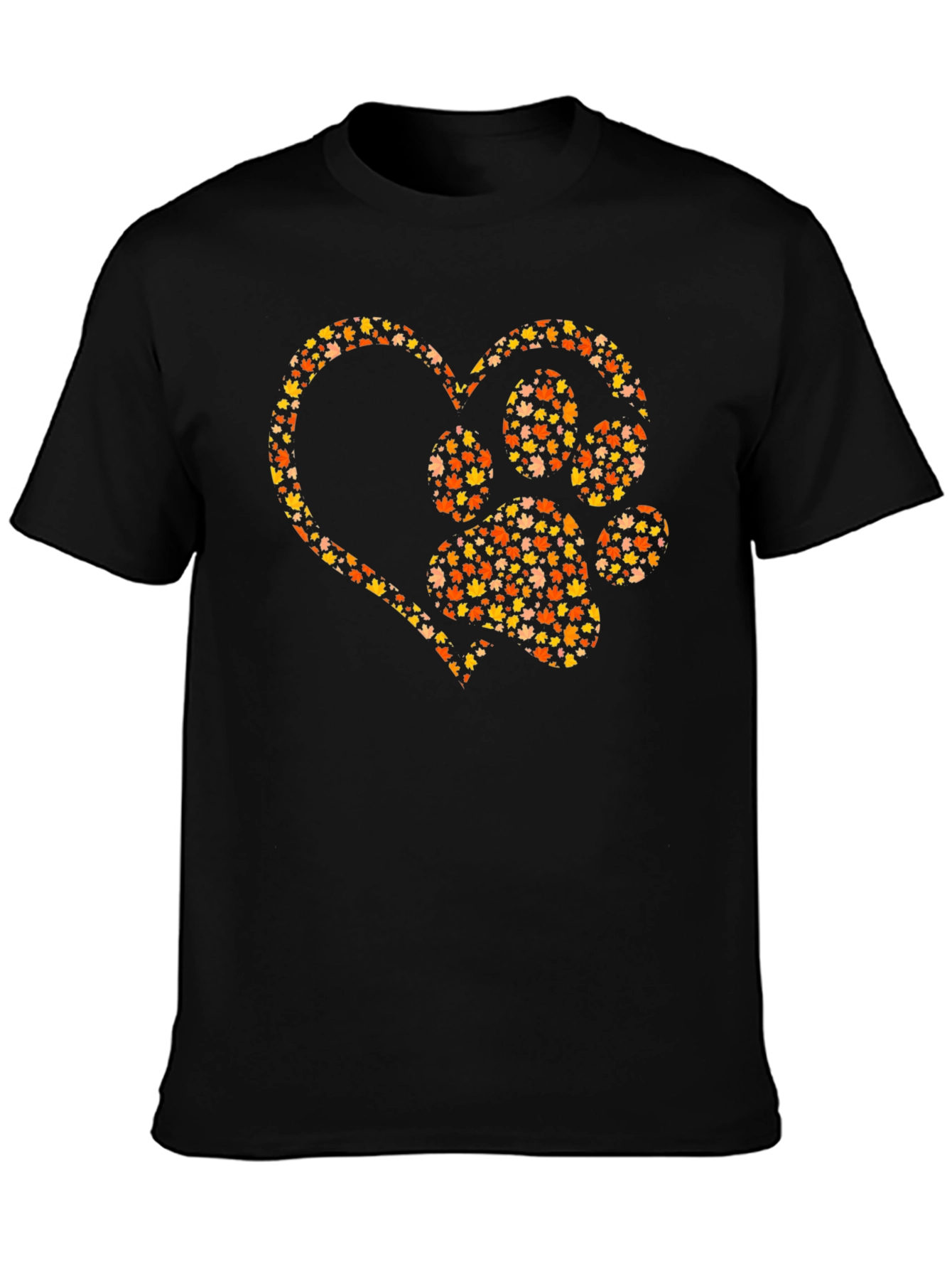 Heart Paw Print Graphic Tee - Fall Leaves Design