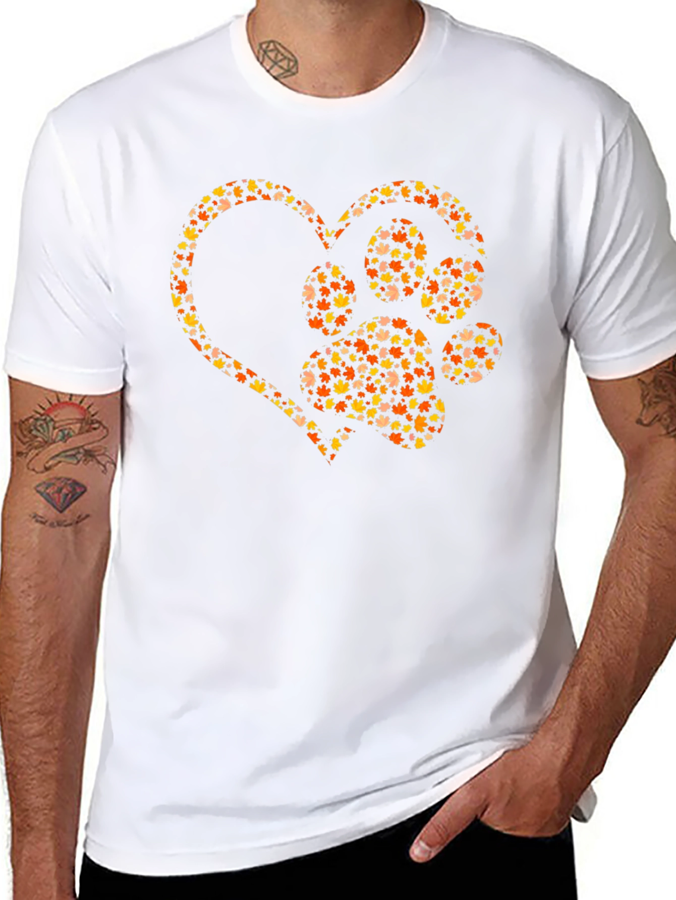 Heart Paw Print Graphic Tee - Fall Leaves Design