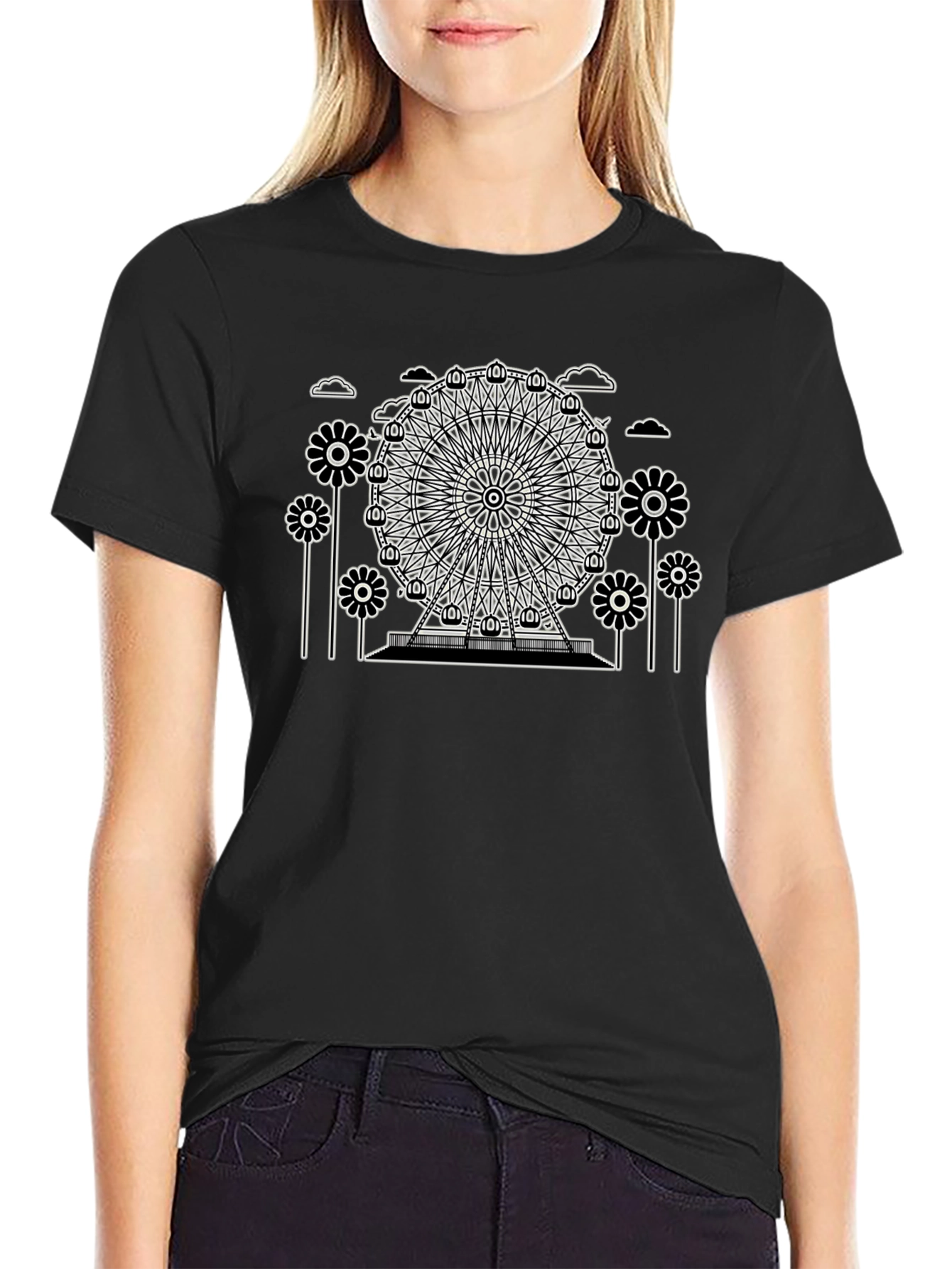 Ferris Wheel Graphic Tee - Black Cotton T-Shirt