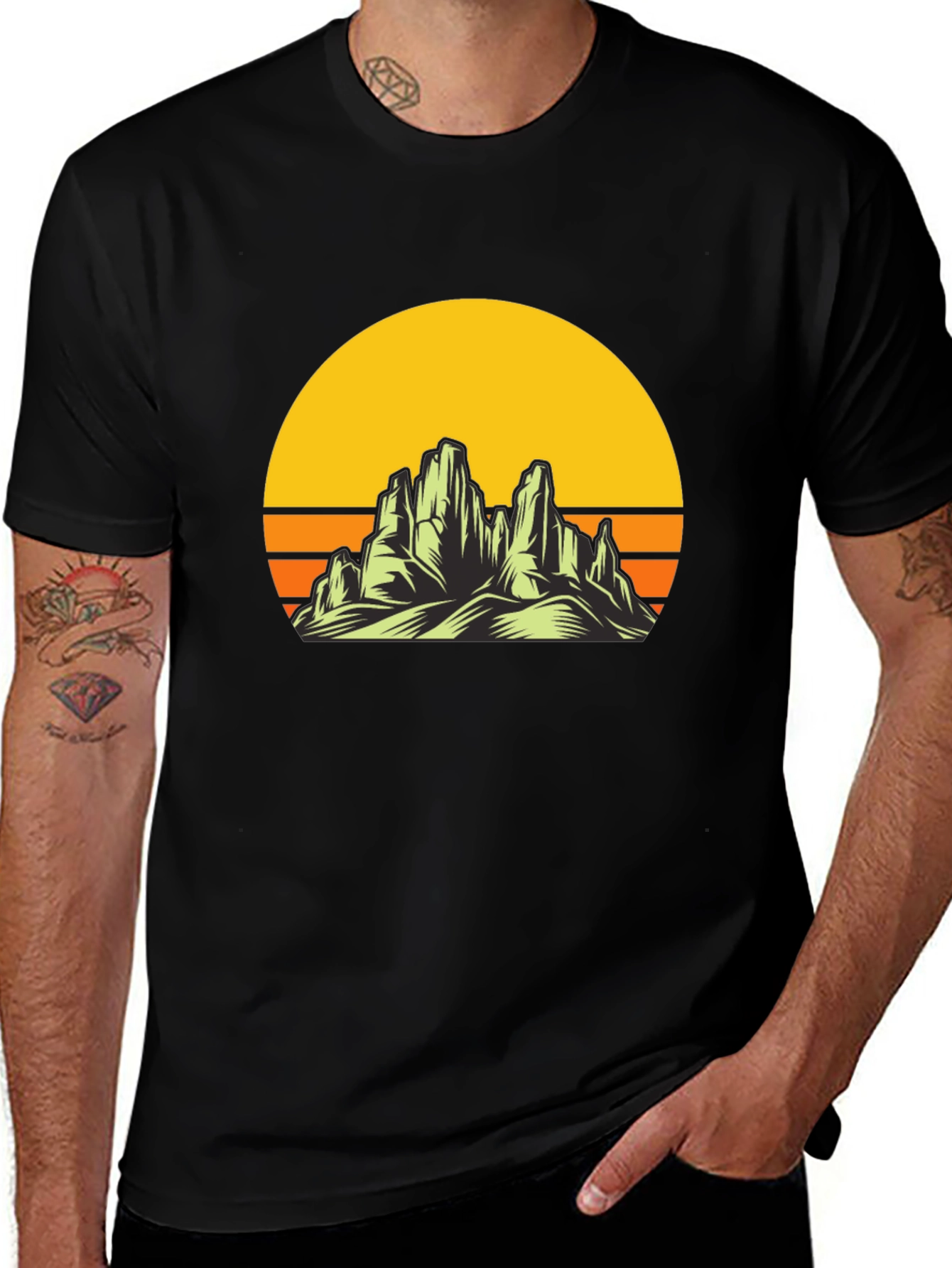 Sunset Mountain Graphic Tee - Black