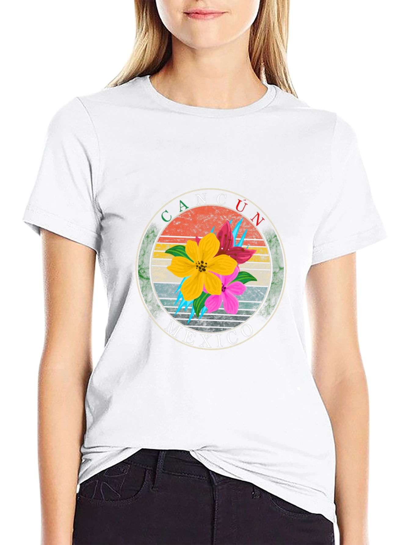 Cancun Mexico Floral T-Shirt - Summer Vacation Tee