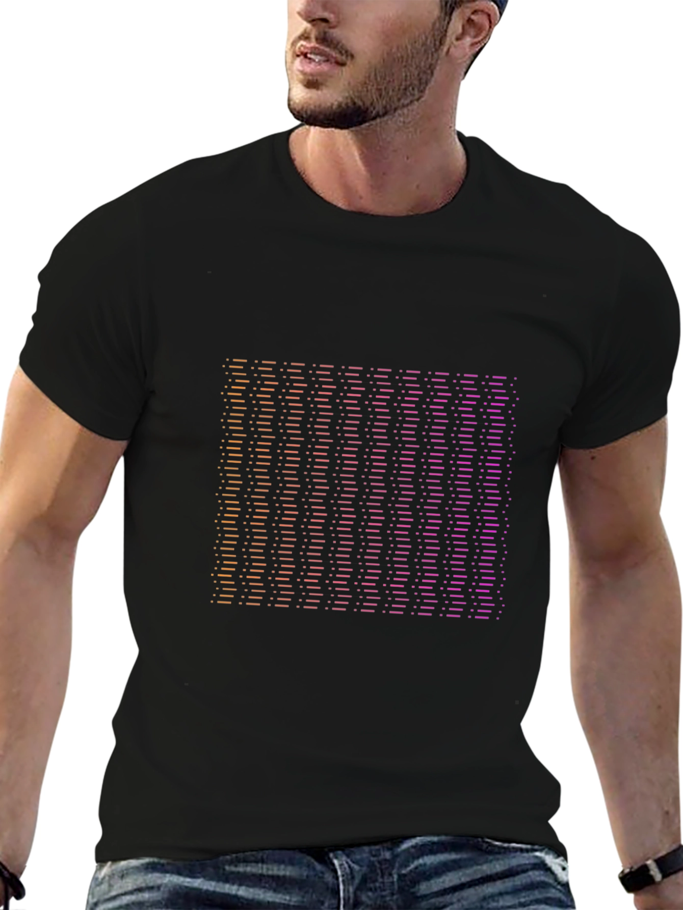Gradient Striped Graphic Tee - Modern Black T-Shirt