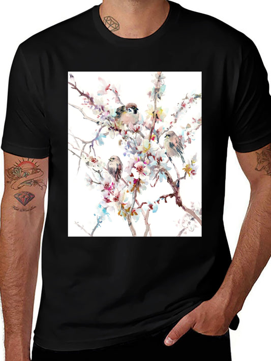 Birds on Blossom Branch Graphic T-Shirt