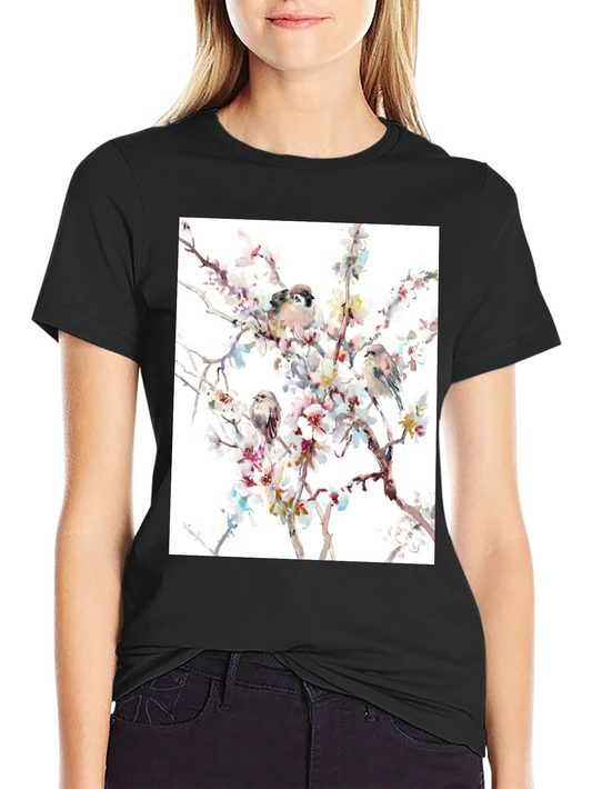 Birds on Blossom Branch Graphic T-Shirt