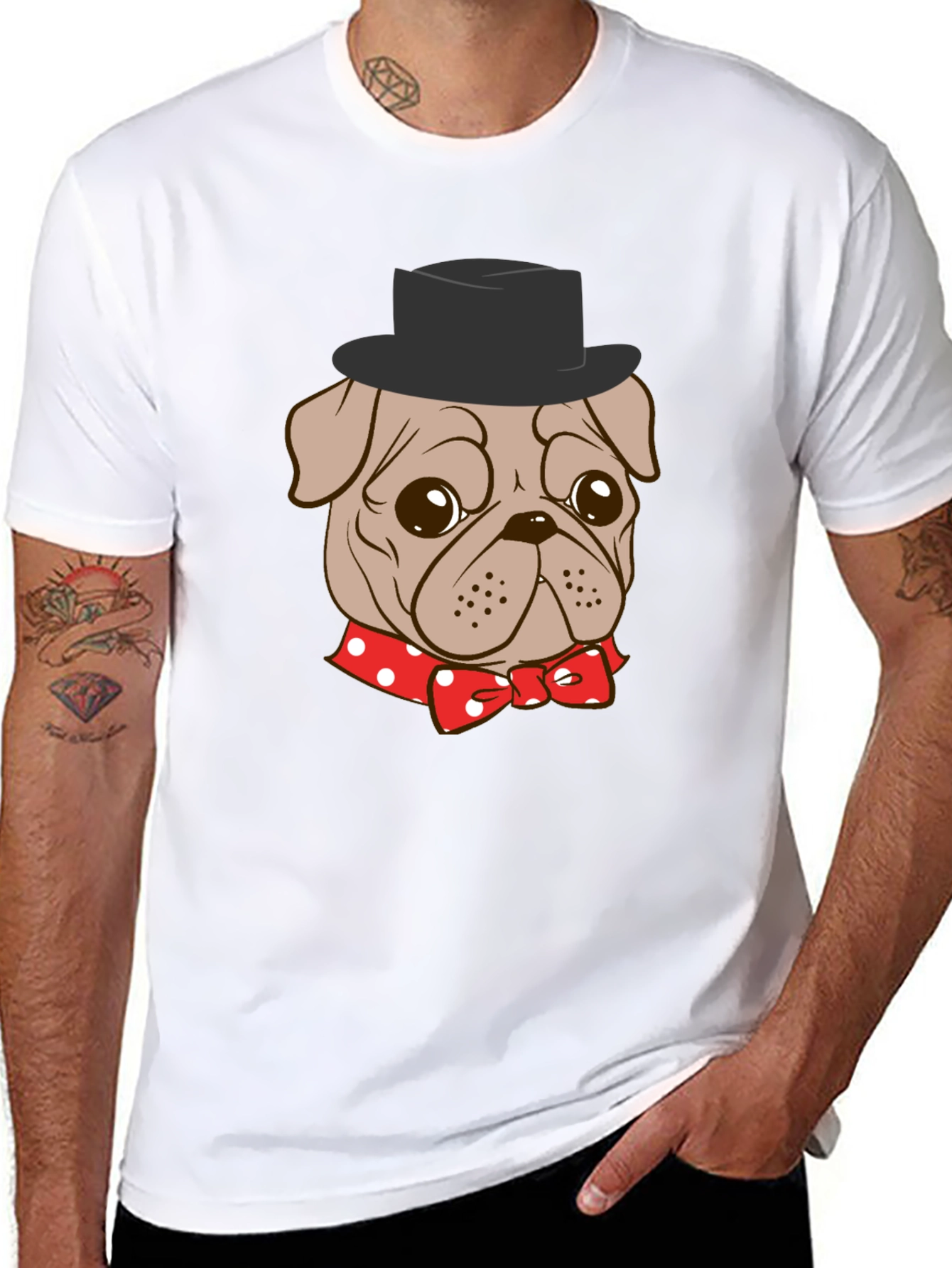 Pug in Top Hat Graphic T-Shirt