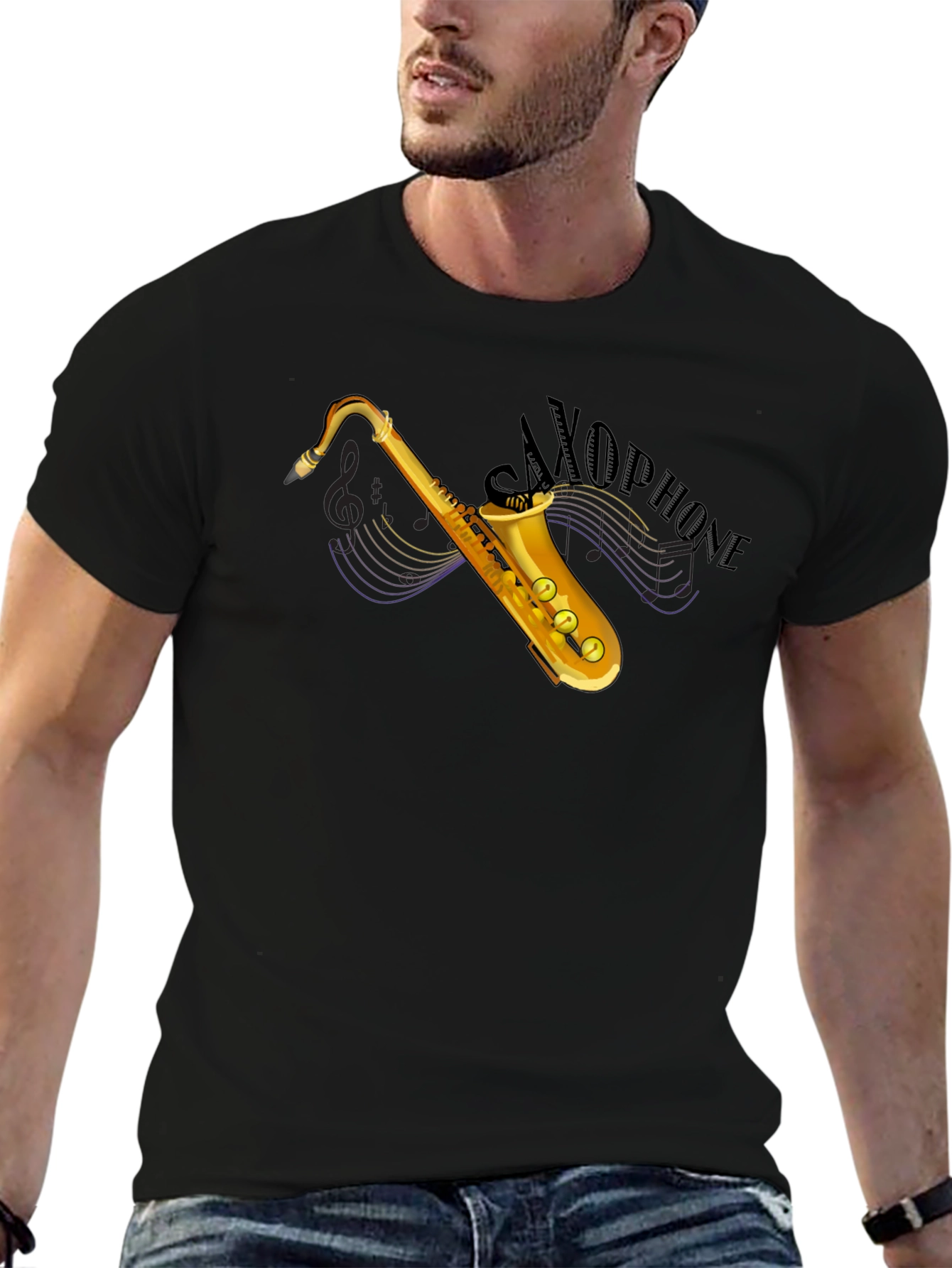 Saxophone Graphic Black T-Shirt - Music Lover Tee