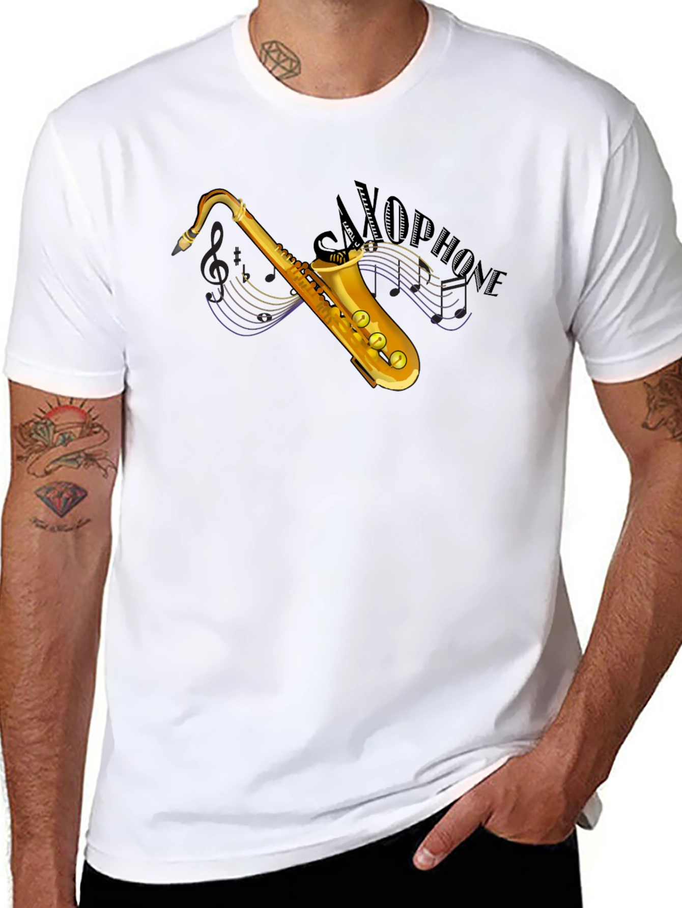 Saxophone Graphic Black T-Shirt - Music Lover Tee