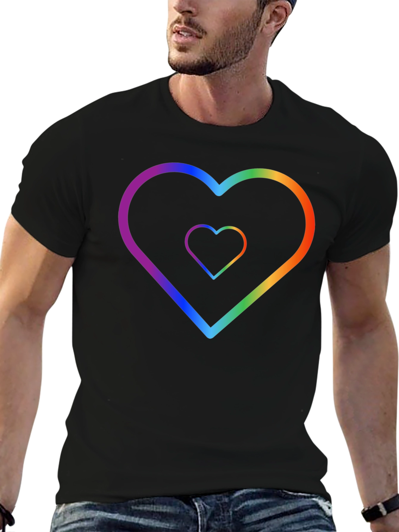 Rainbow Heart Graphic Black T-Shirt