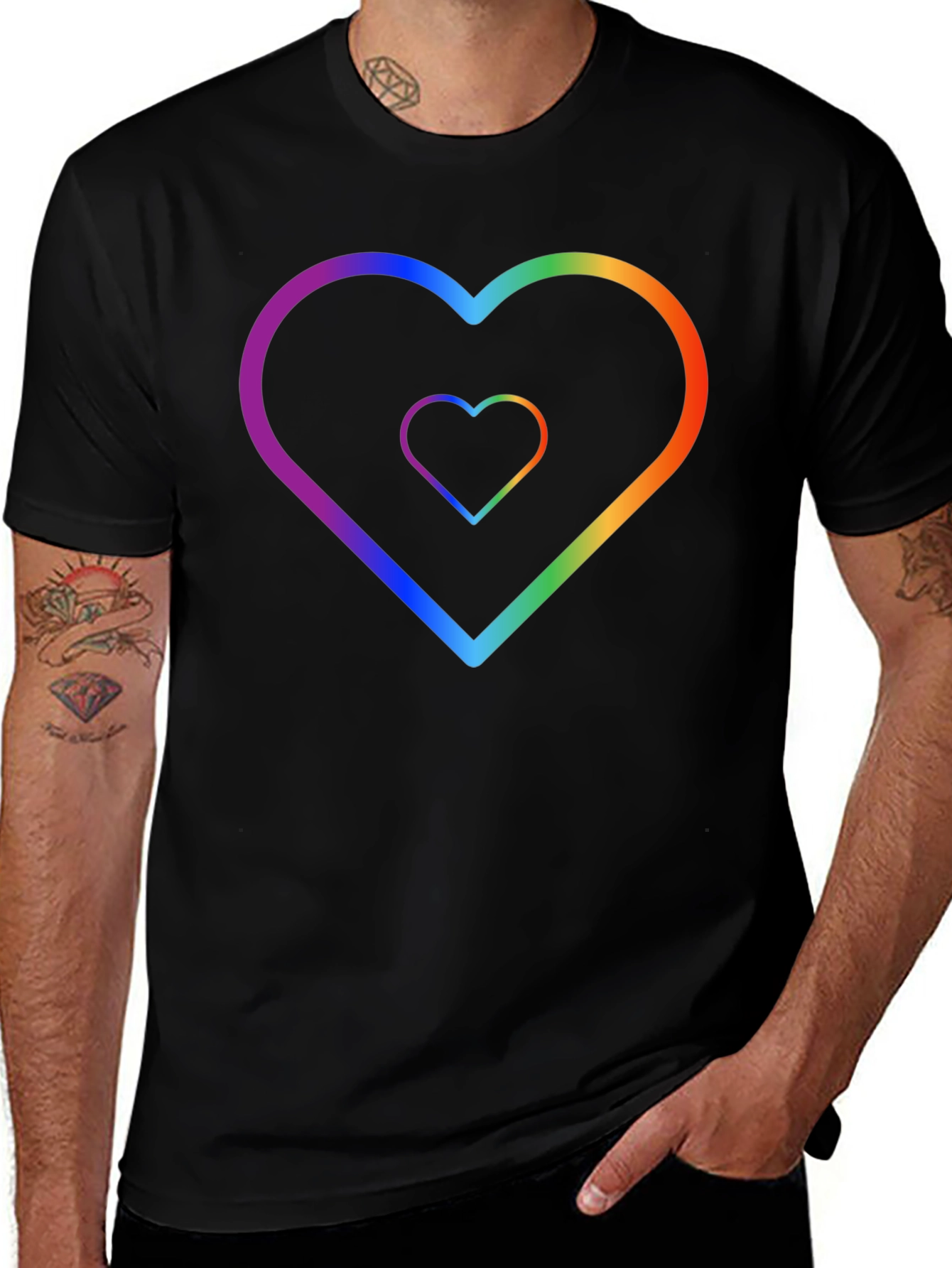 Rainbow Heart Graphic Black T-Shirt