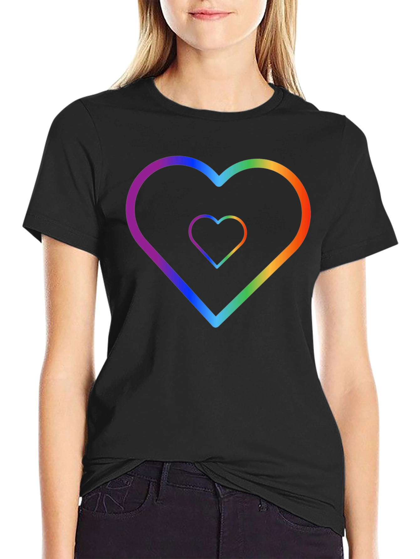 Rainbow Heart Graphic Black T-Shirt