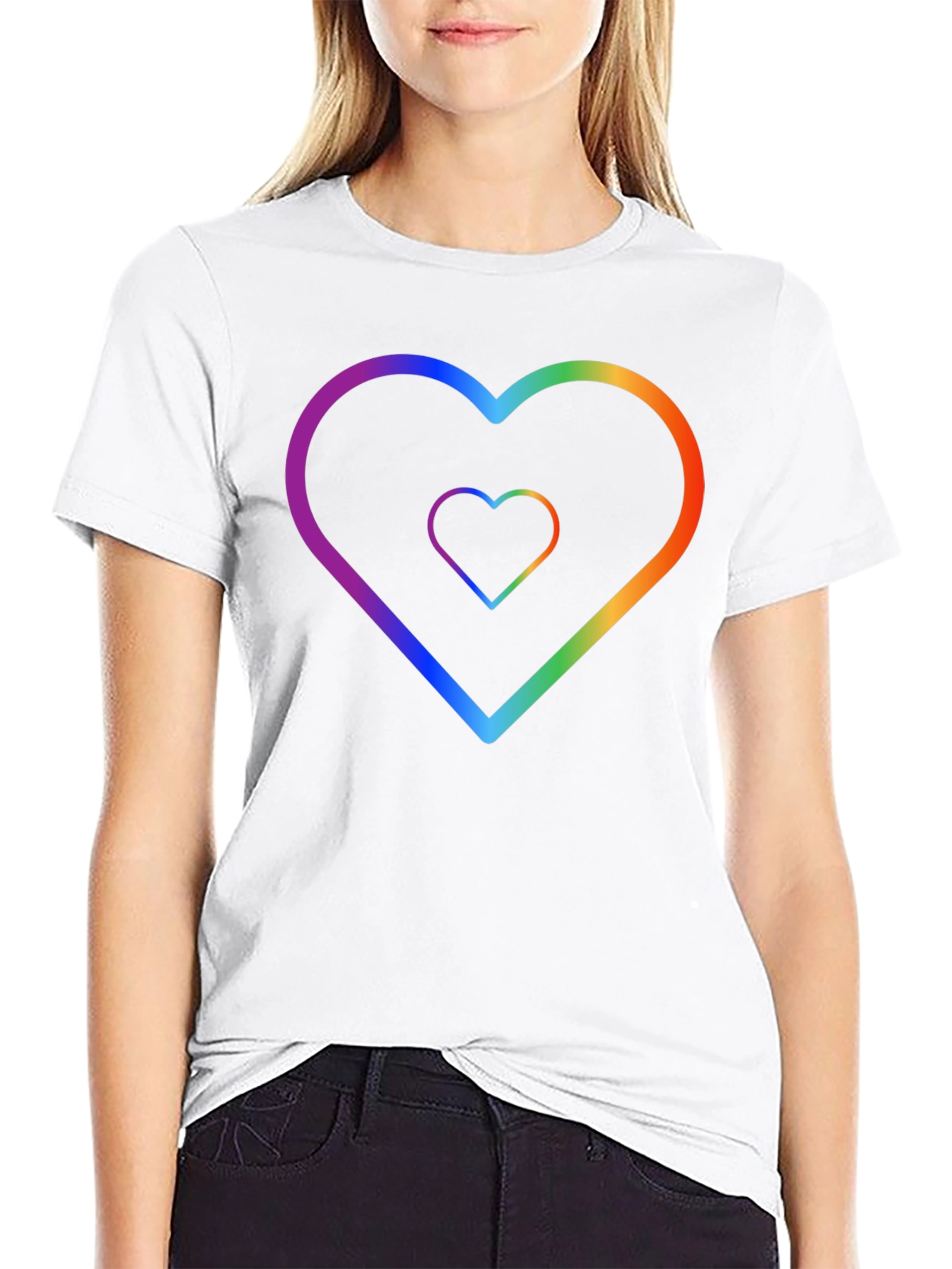 Rainbow Heart Graphic Black T-Shirt