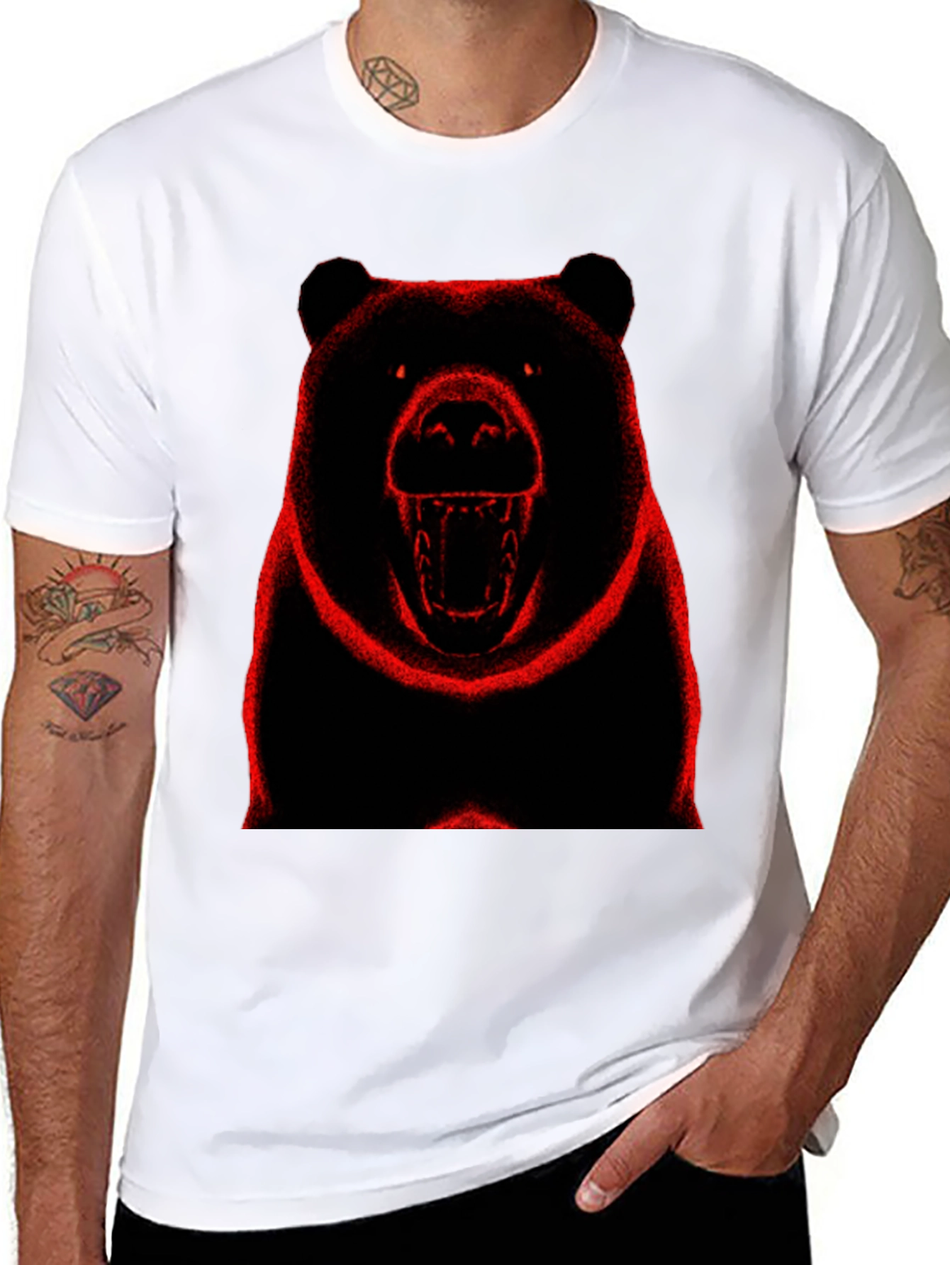 Bear Graphic Print Black T-Shirt
