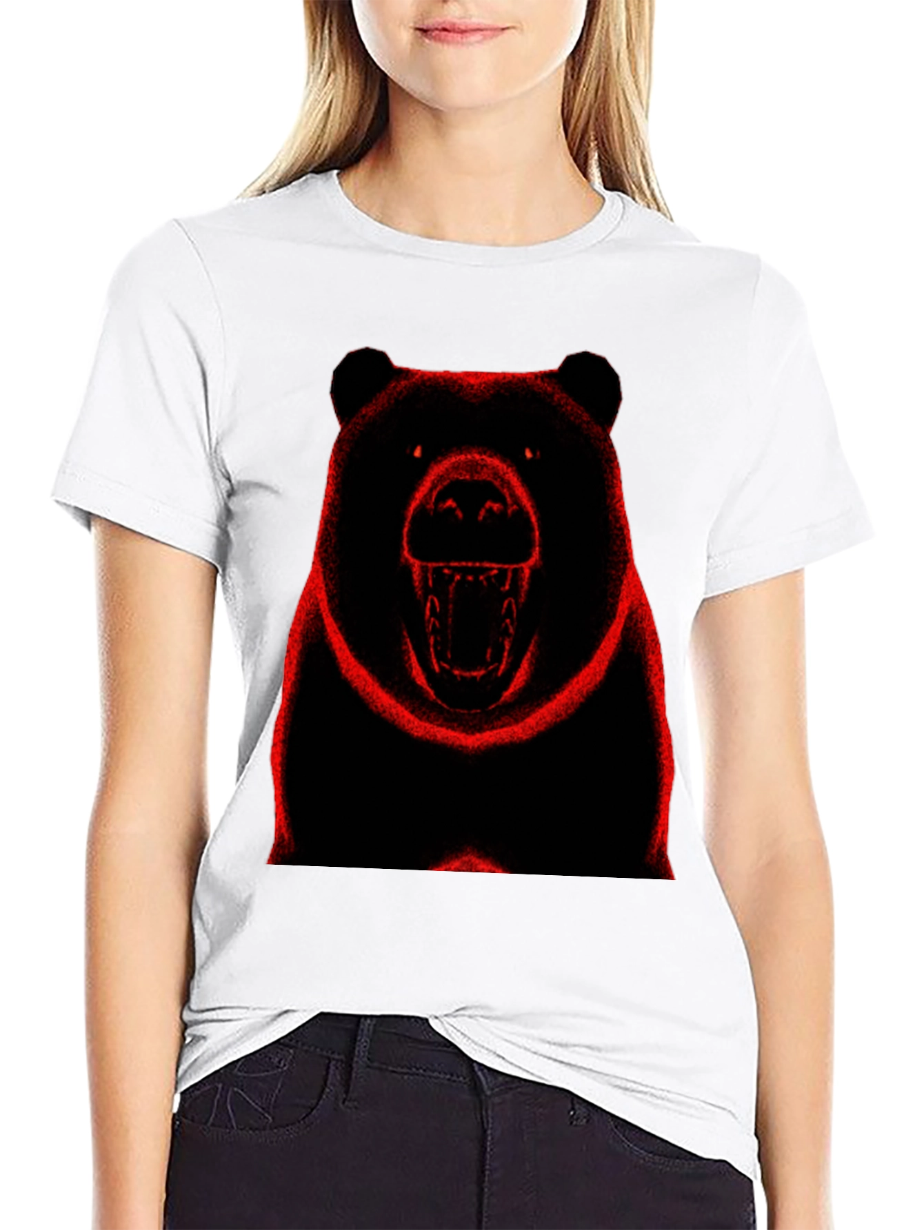 Bear Graphic Print Black T-Shirt