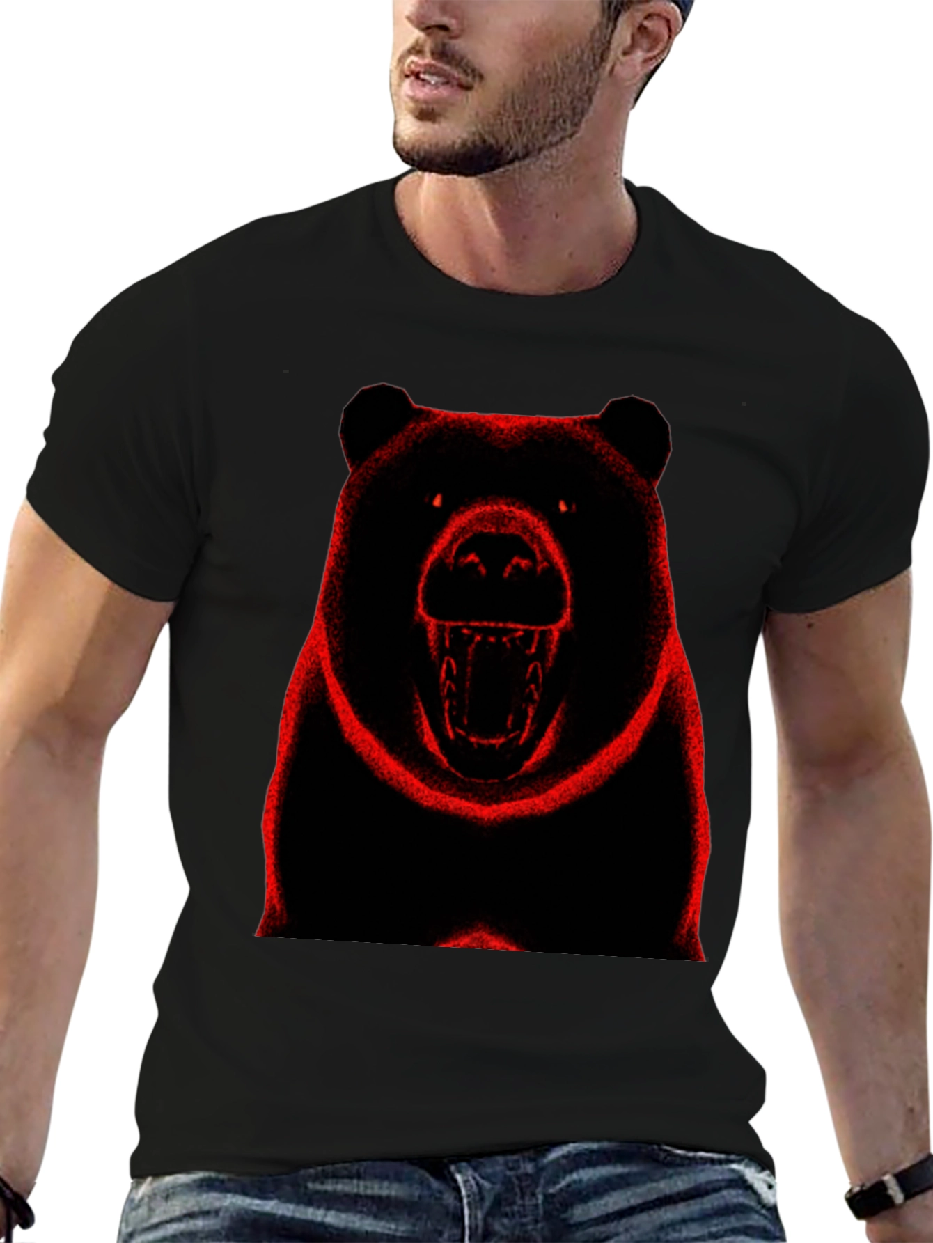 Bear Graphic Print Black T-Shirt