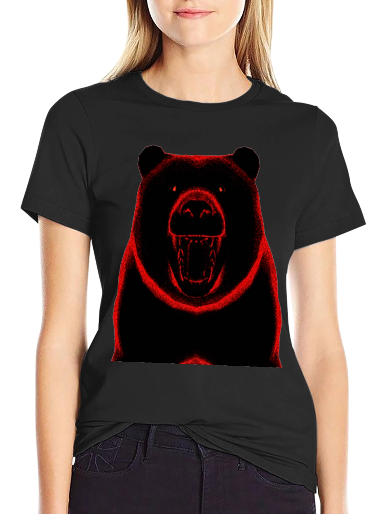 Bear Graphic Print Black T-Shirt