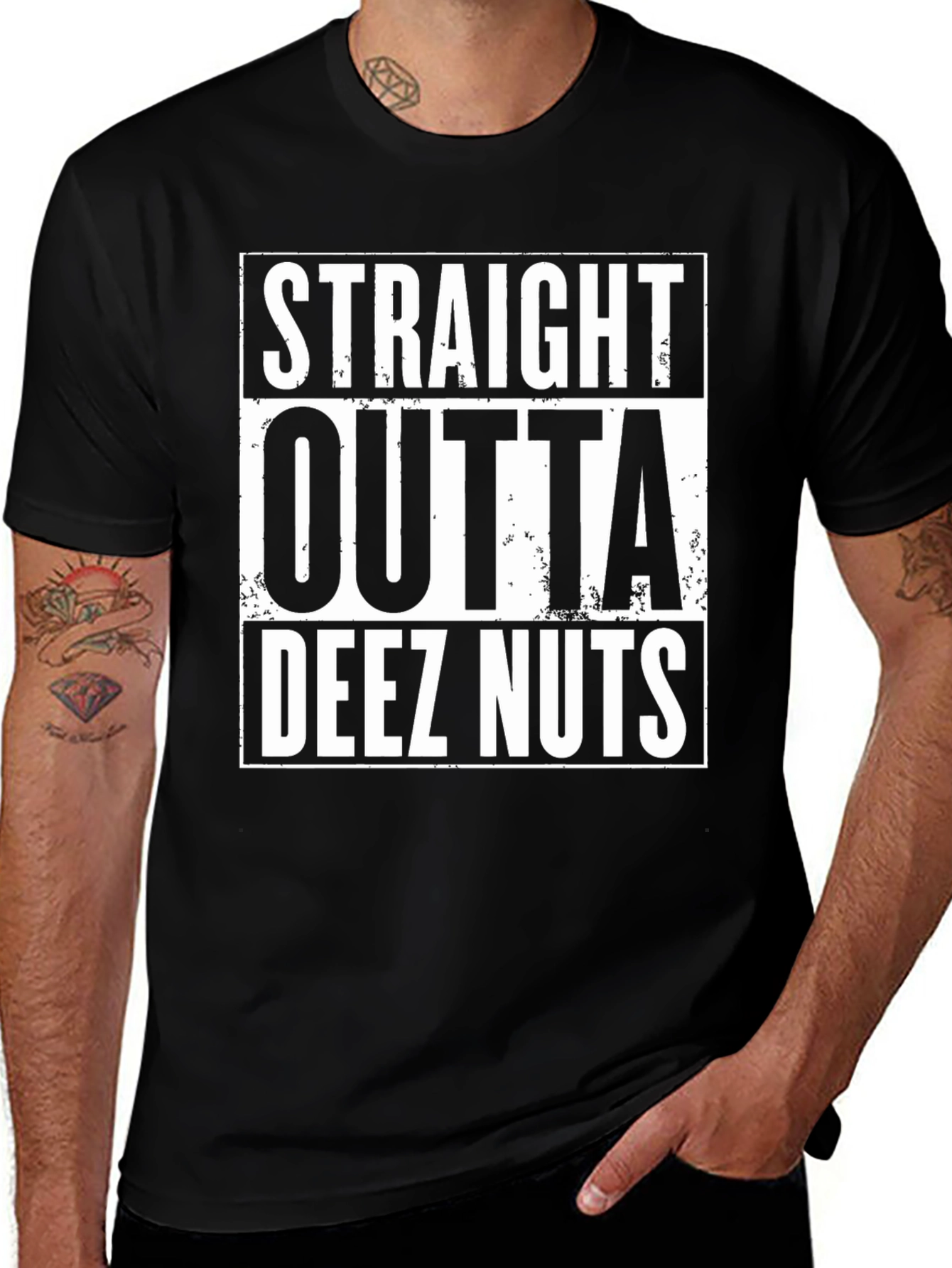Straight Outta Deez Nuts Graphic Tee - Black