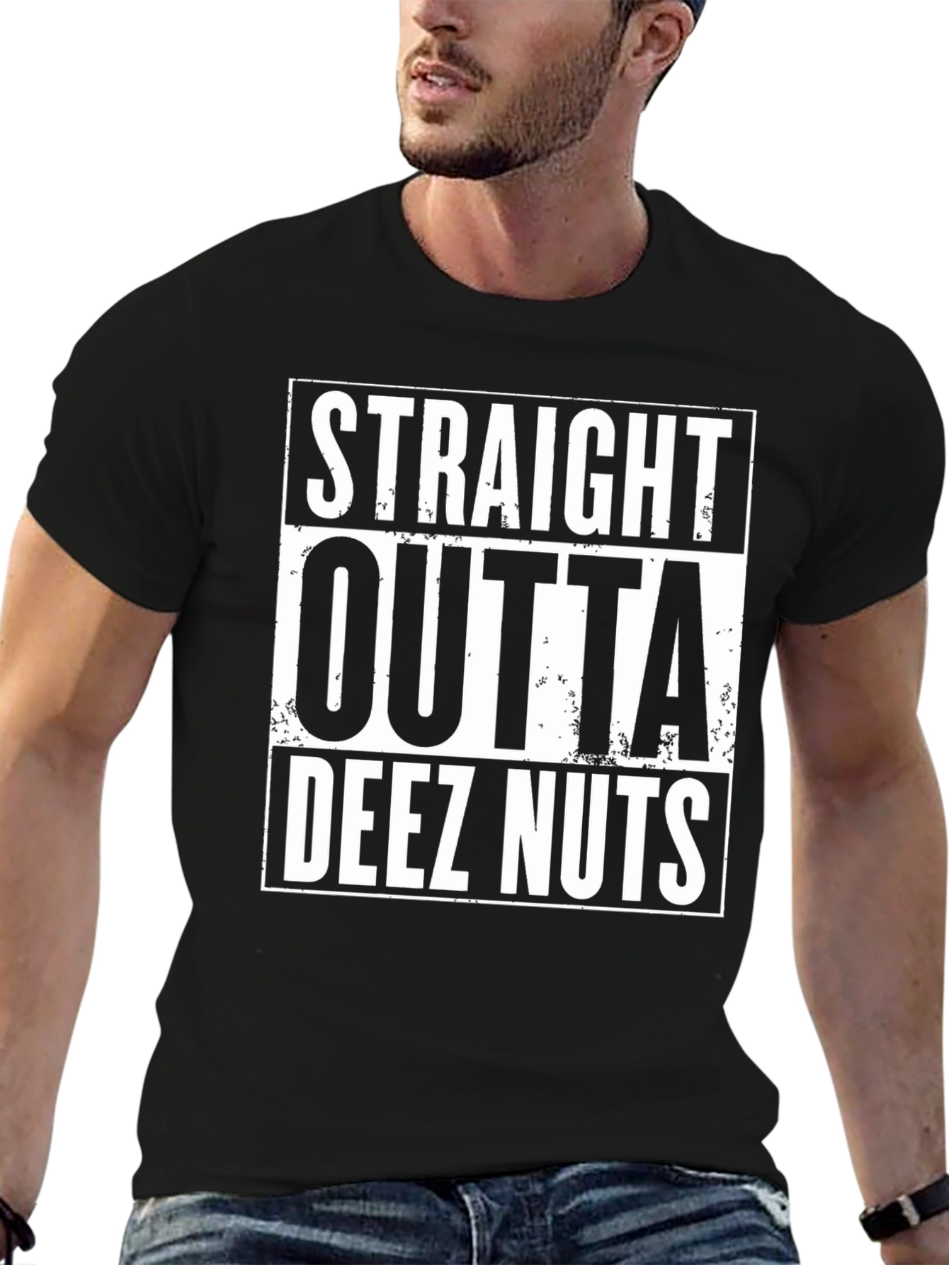 Straight Outta Deez Nuts Graphic Tee - Black