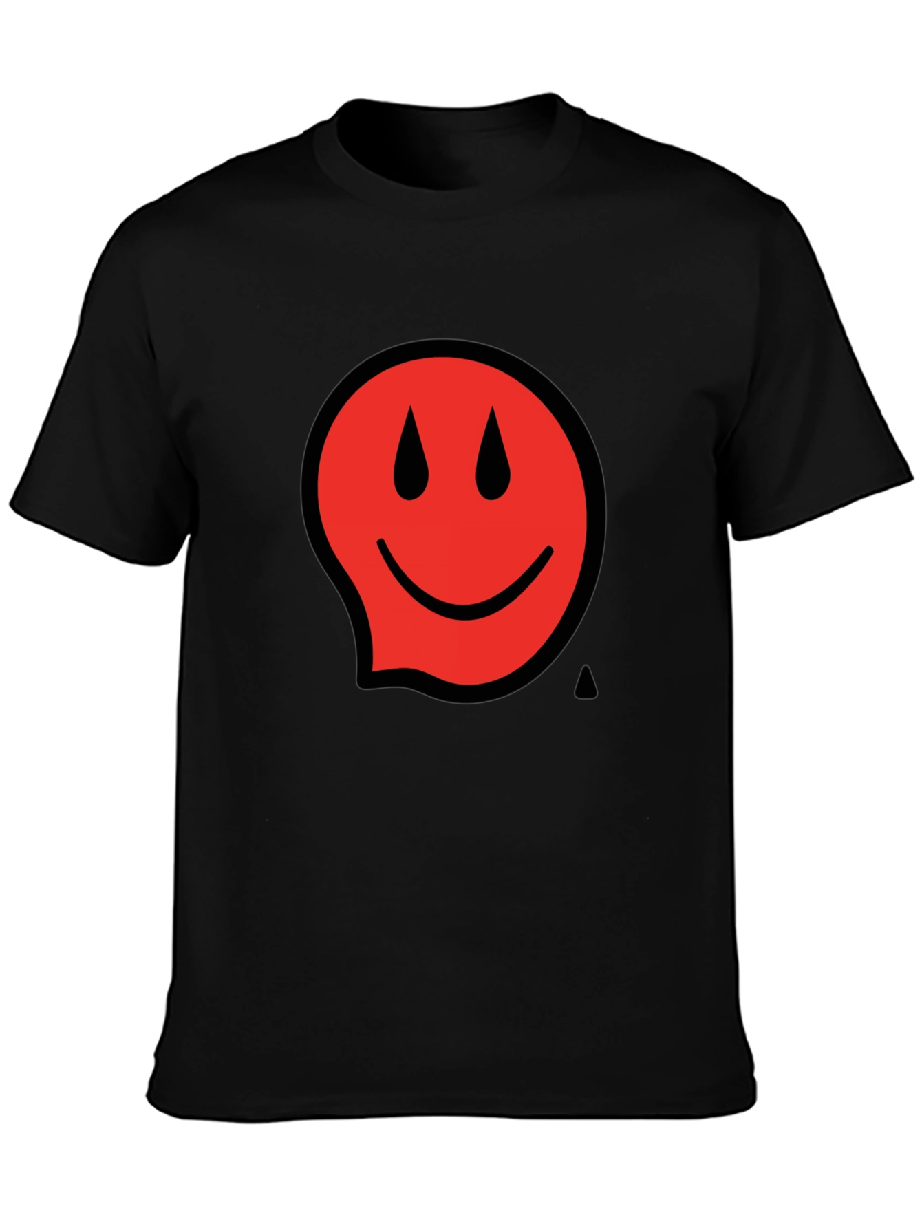 Red Smiley Face Black T-Shirt
