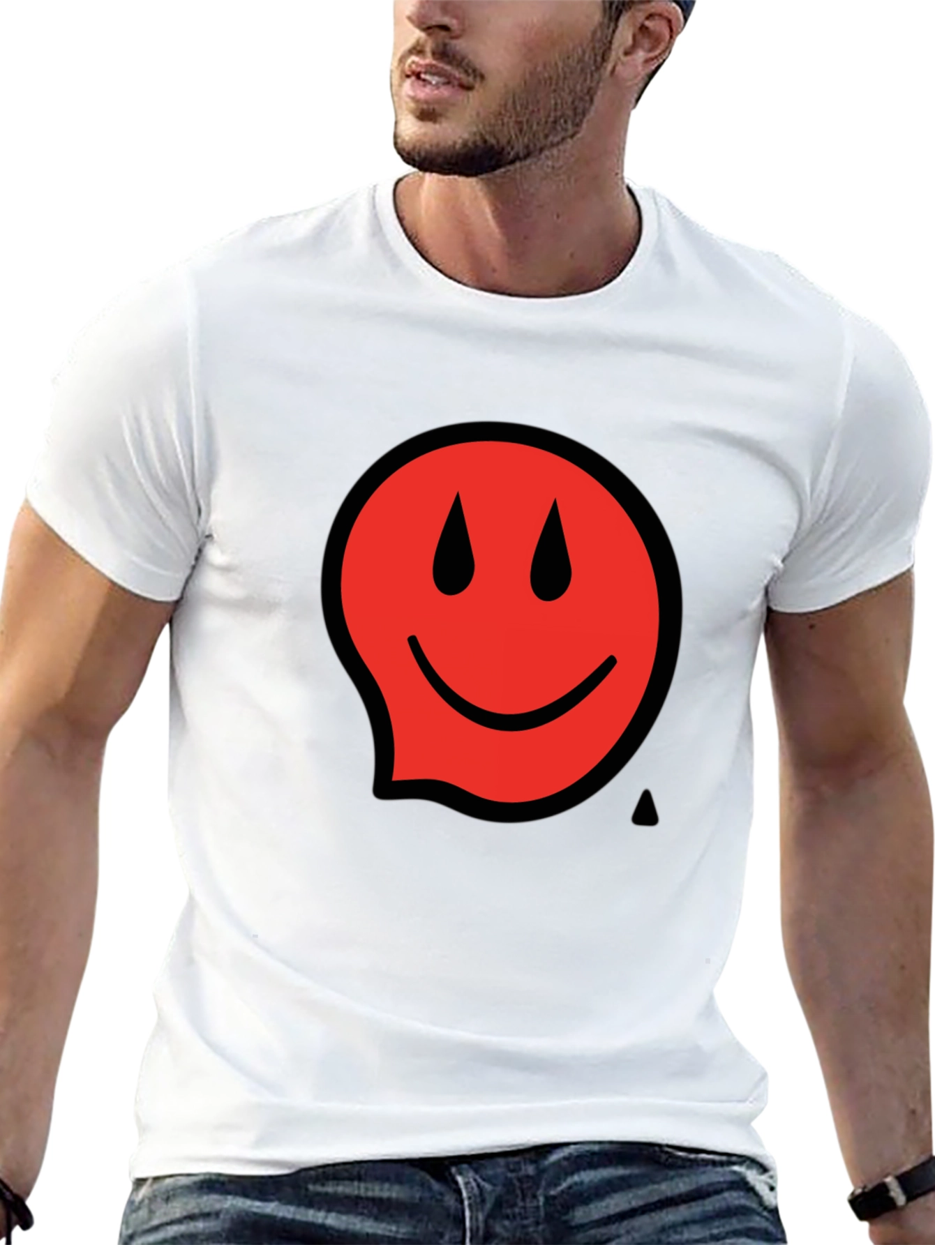 Red Smiley Face Black T-Shirt