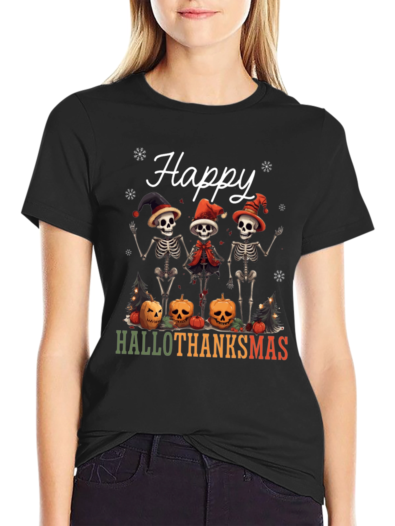 Happy Hallothanksmas Skeleton Holiday T-Shirt