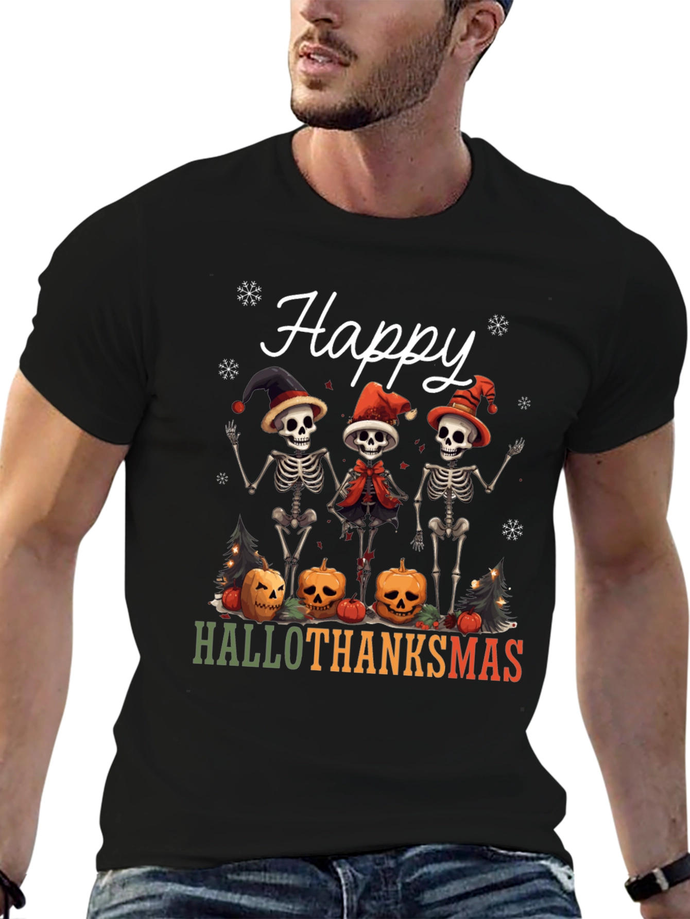 Happy Hallothanksmas Skeleton Holiday T-Shirt