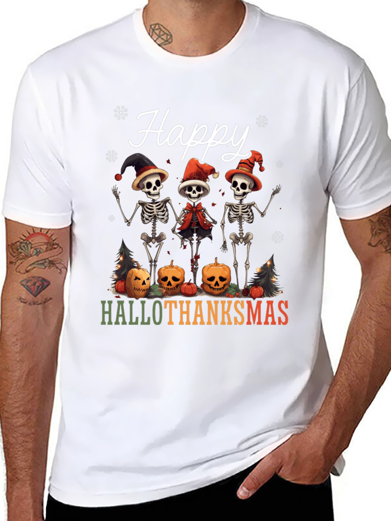 Happy Hallothanksmas Skeleton Holiday T-Shirt