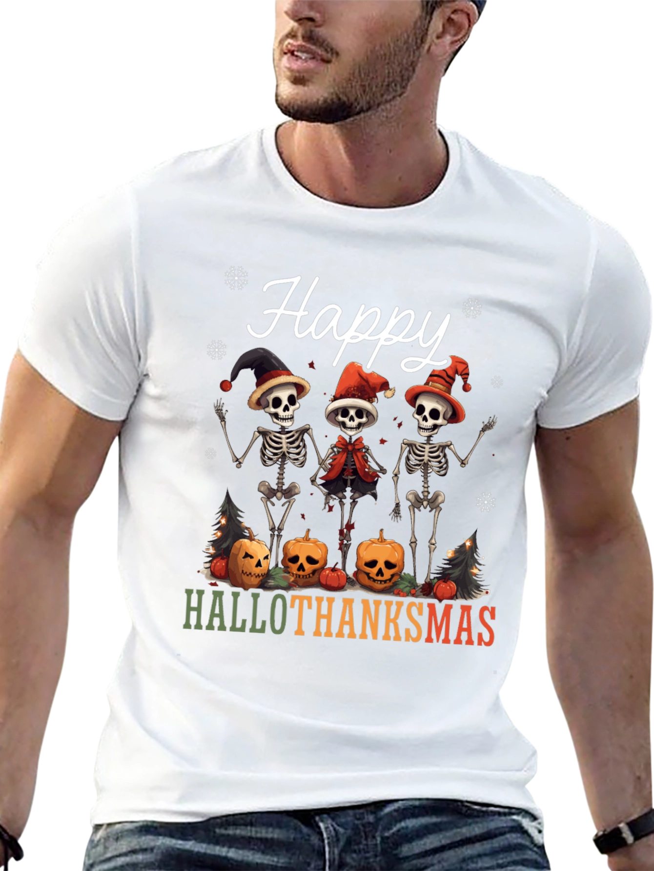 Happy Hallothanksmas Skeleton Holiday T-Shirt