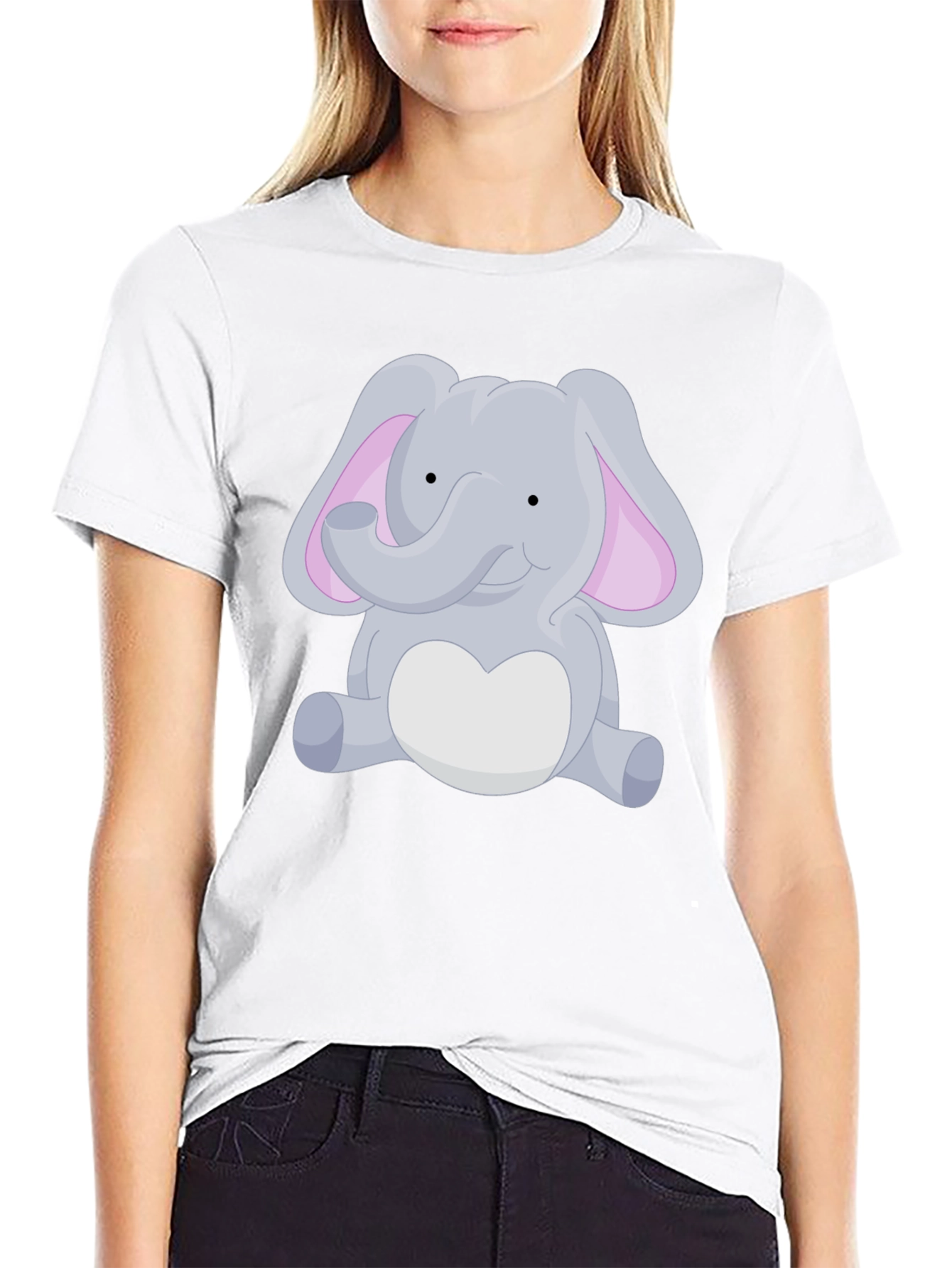 Cute Elephant Graphic Black T-Shirt