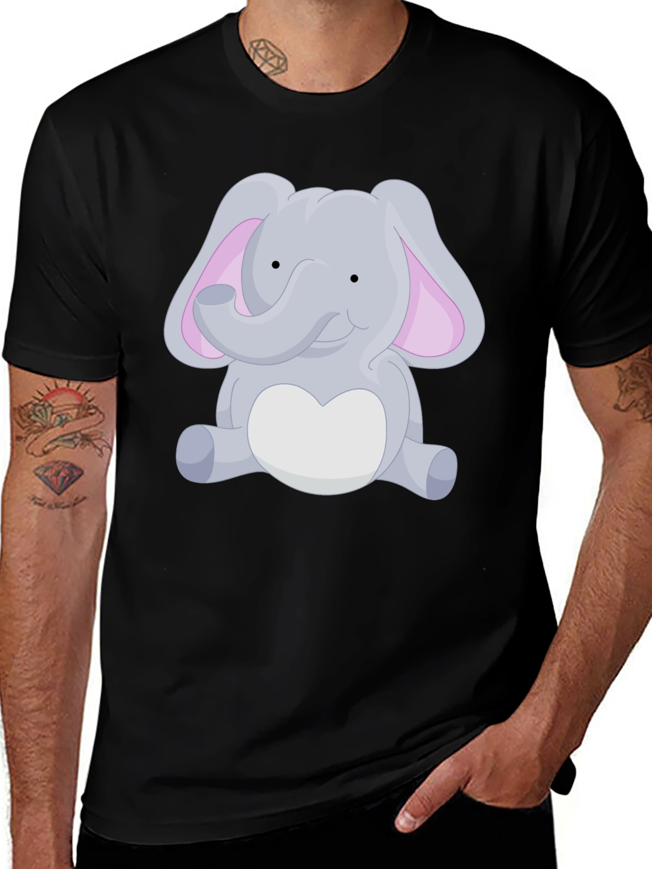 Cute Elephant Graphic Black T-Shirt