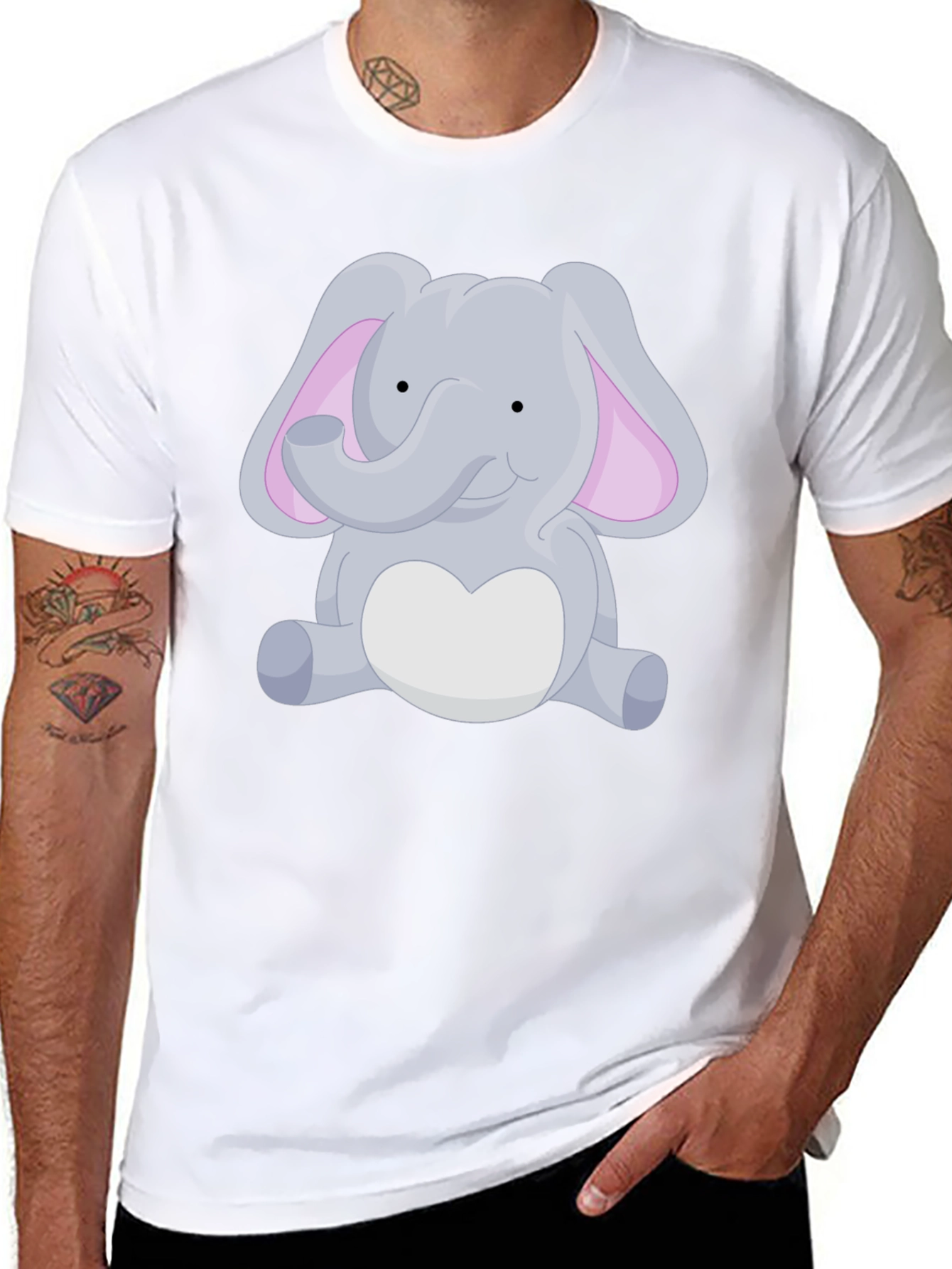 Cute Elephant Graphic Black T-Shirt