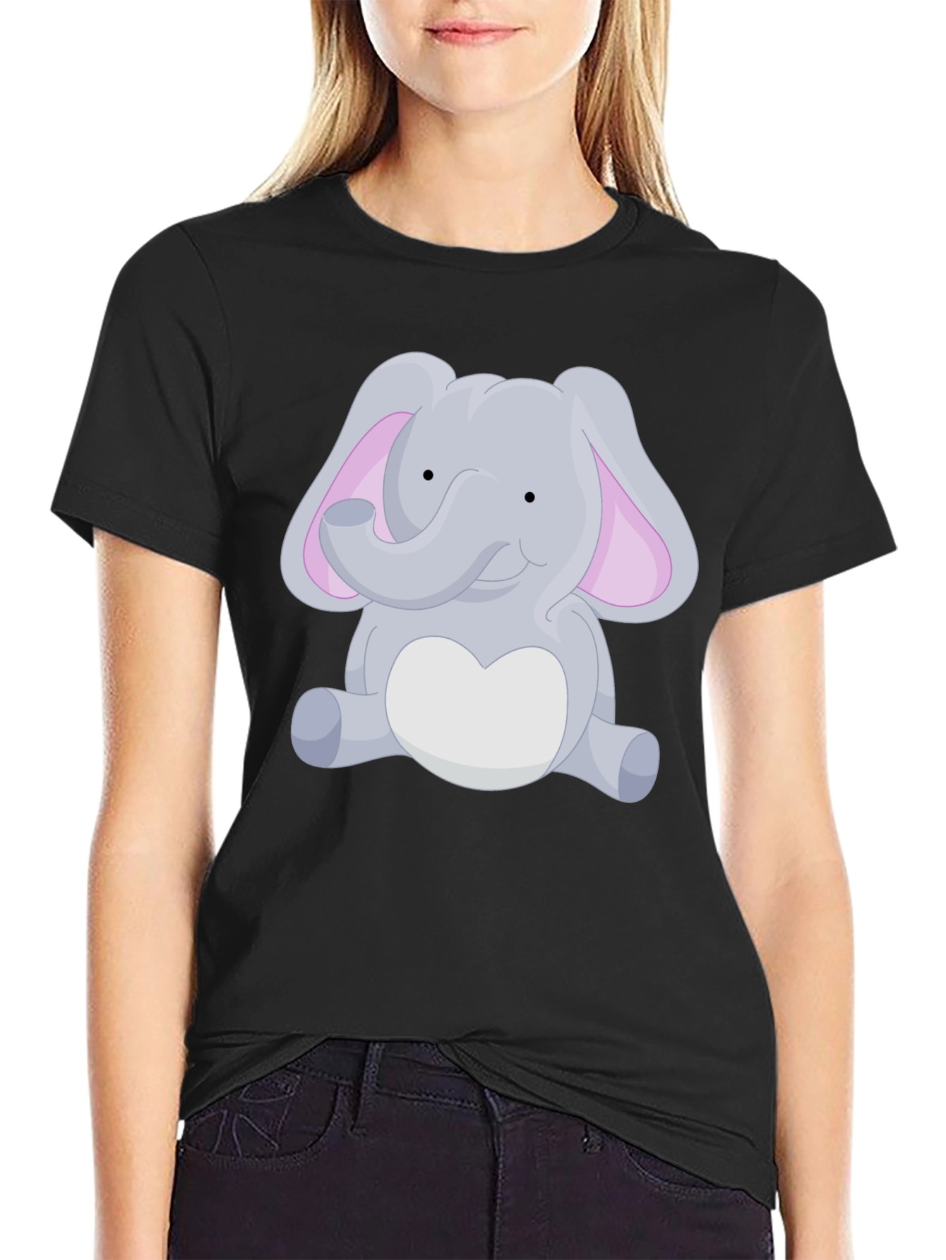 Cute Elephant Graphic Black T-Shirt