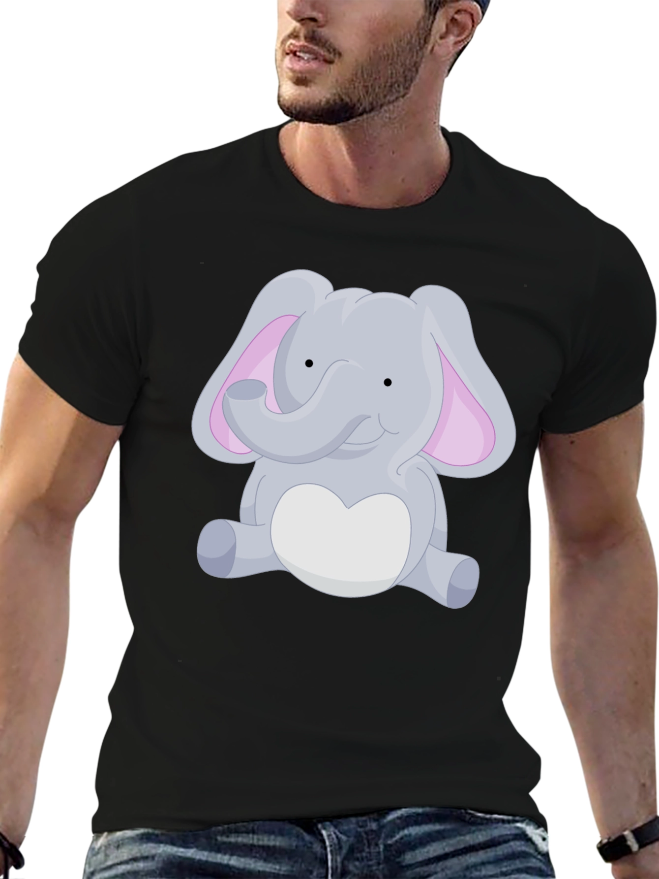 Cute Elephant Graphic Black T-Shirt