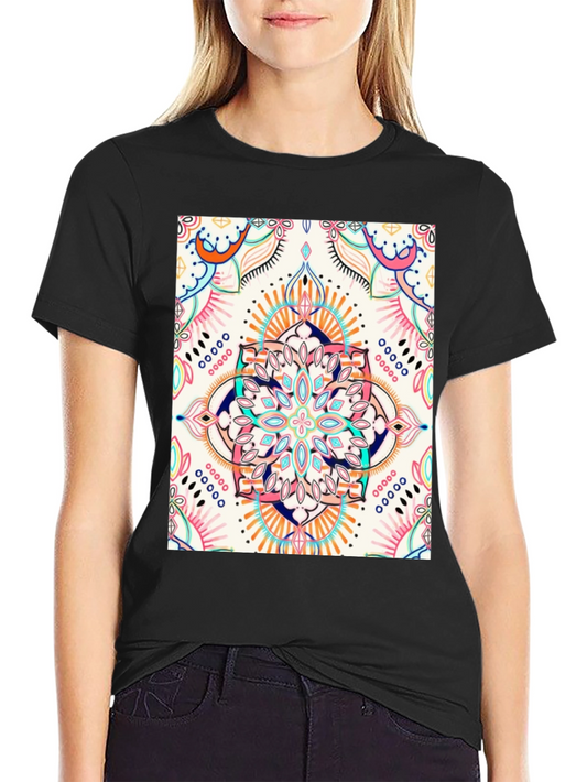 Black T-Shirt with Colorful Mandala Print
