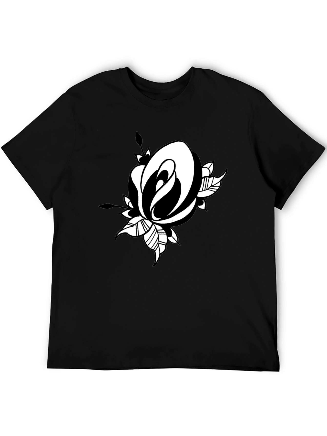 Black T-Shirt with Rose Graphic Print